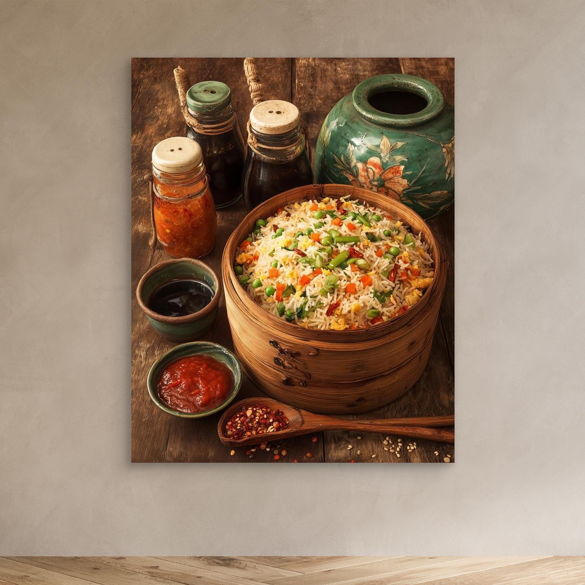 Rustic Bamboo Fried Rice Kitchen Canvas Wall Print