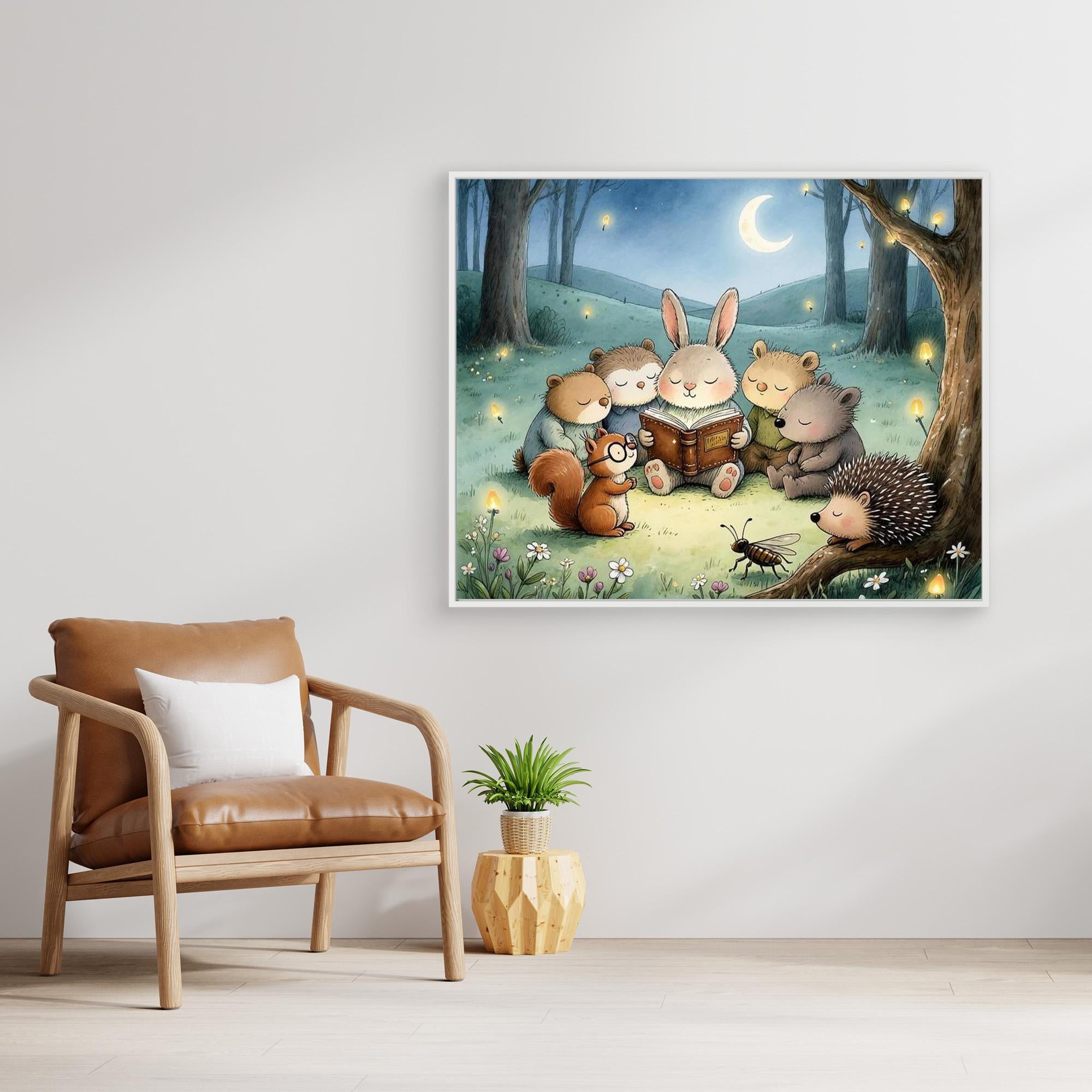 Bedtime Story Woodland Nursery Canvas Wall Art Print - Framed Pop Art