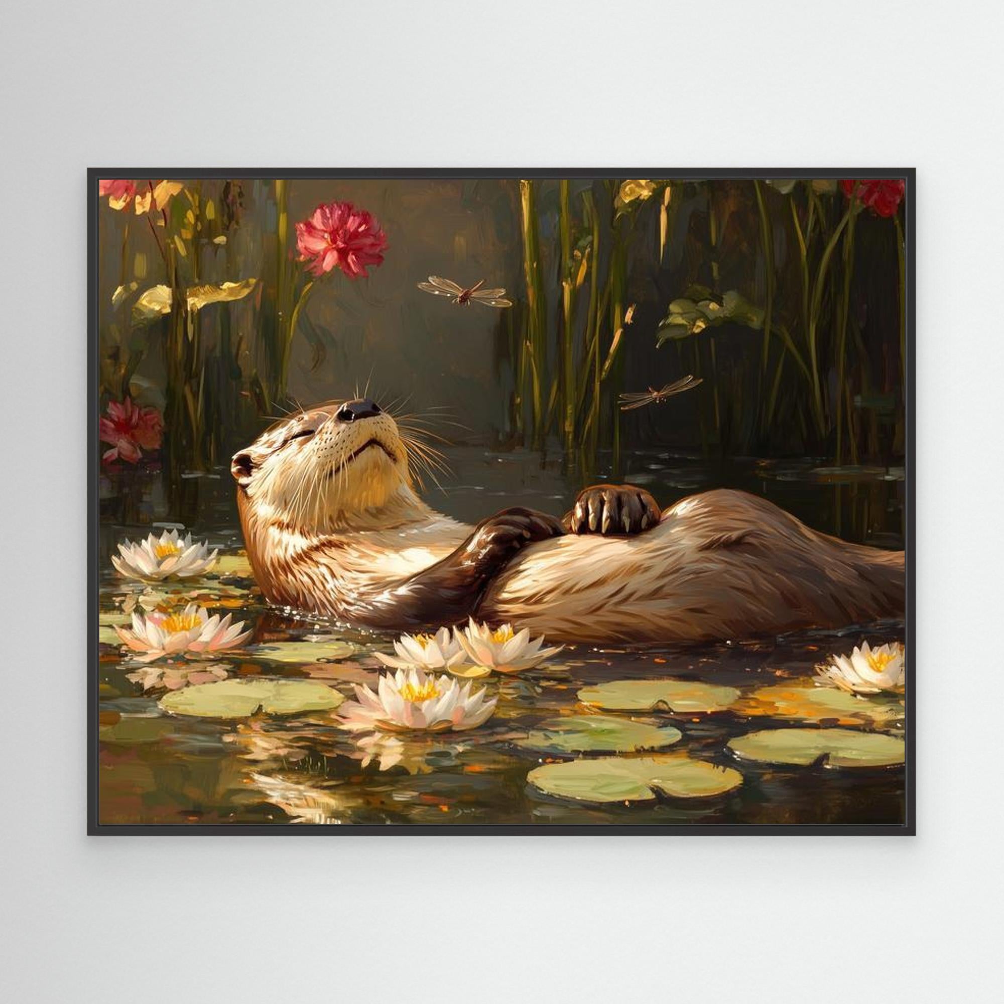 Otter Nursery Wall Art Canvas Print | Lily Pond Decor - Framed Pop Art