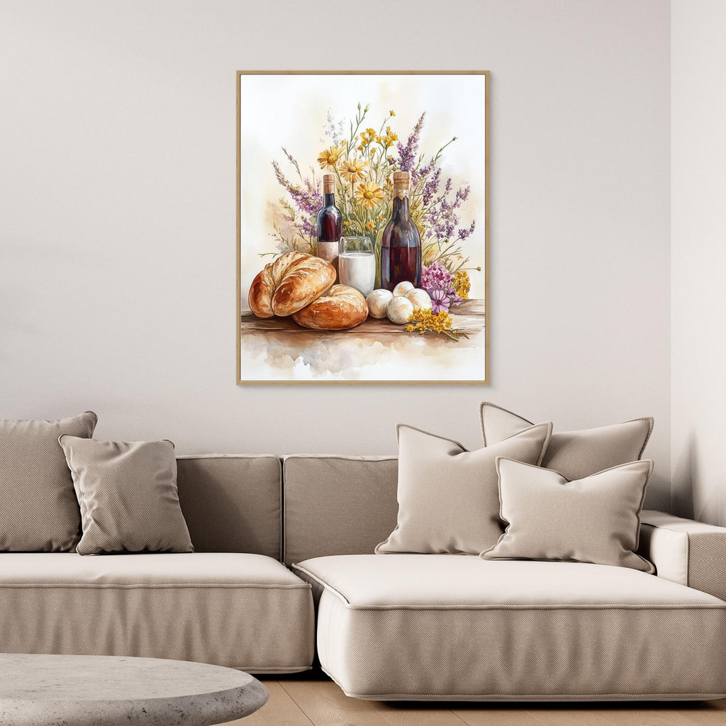 Rustic Kitchen Still Life Watercolour Wall Art | Framed Canvas - Framed Pop Art