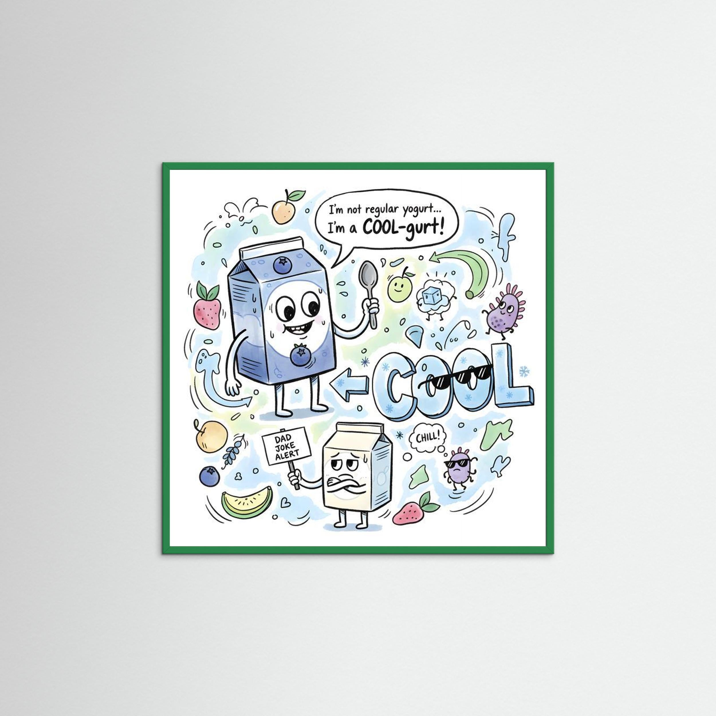 Cool-gurt Funny Dad Joke Wall Art | Framed Matte Art Print - Framed Pop Art