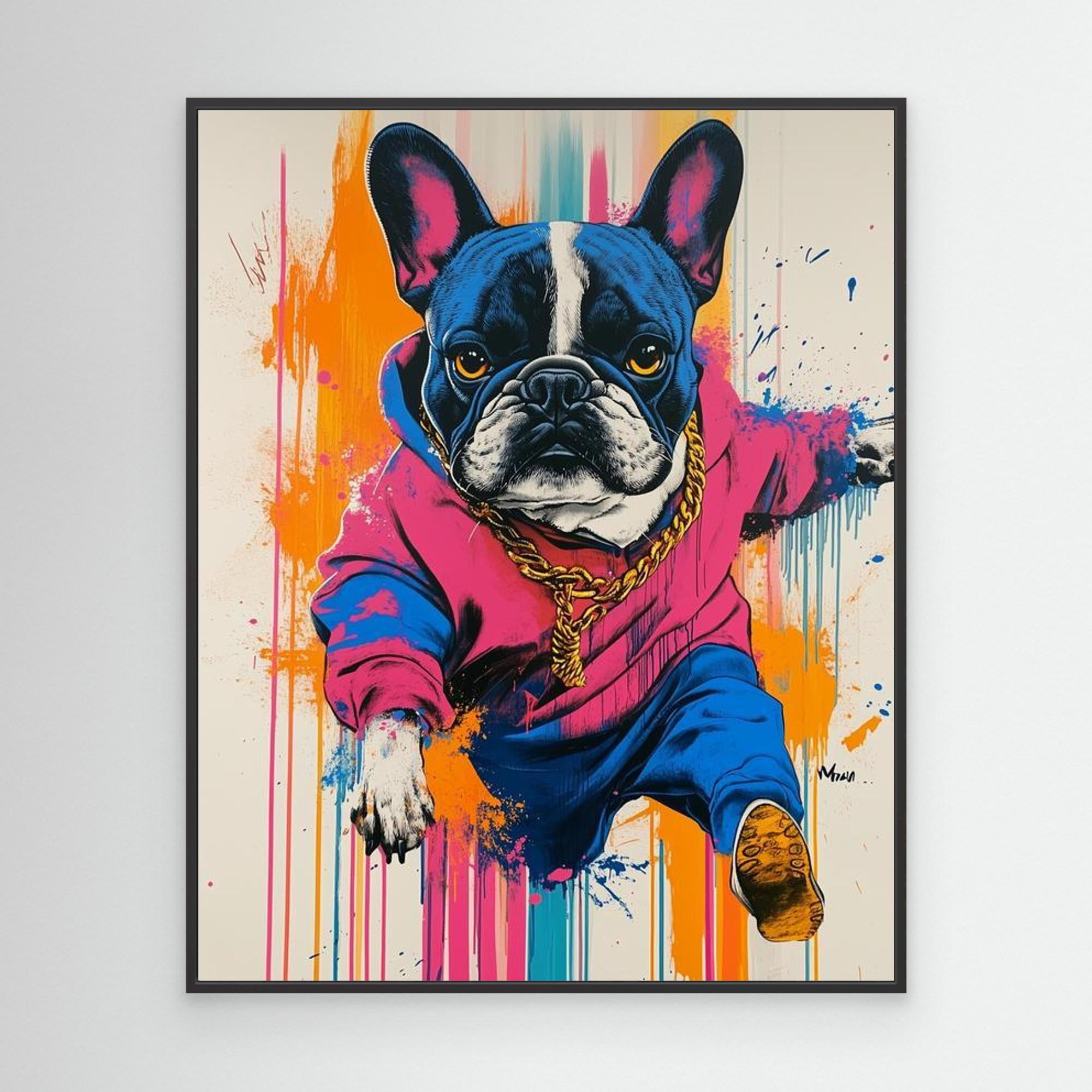 Home Office Pop Art French Bulldog Canvas Wall Art - Framed Pop Art