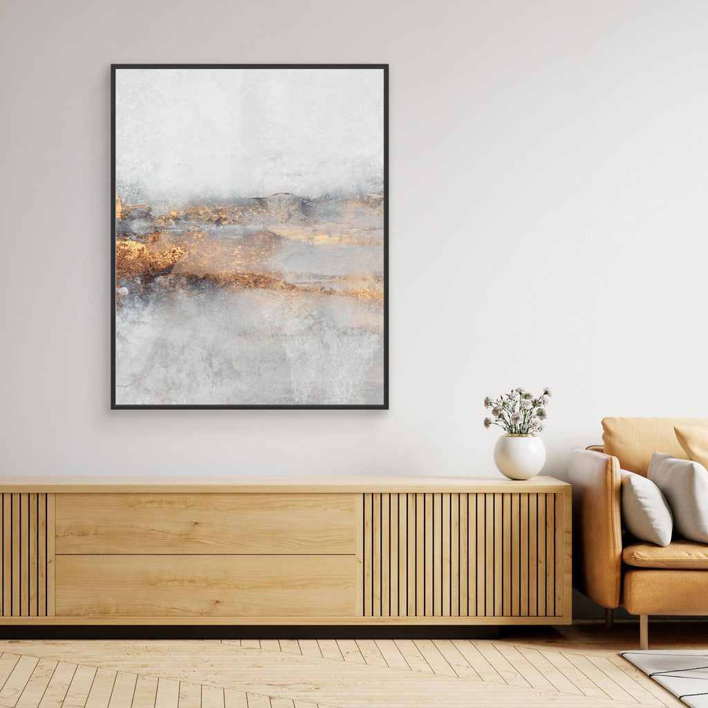 Abstract Gold & Grey Canvas | Modern Luxury Hallway Art - Framed Pop Art