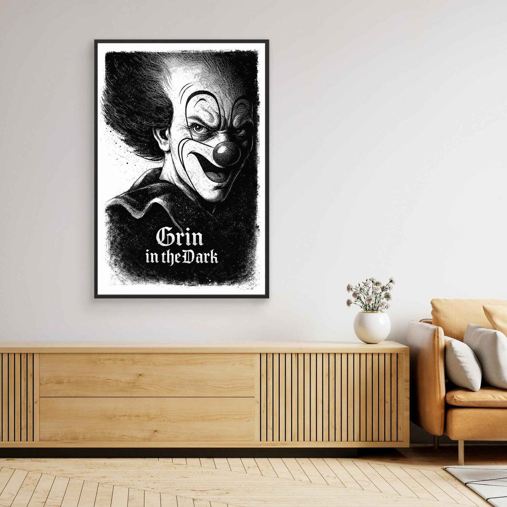 Grin in the Dark Creepy Clown Canvas - Framed Pop Art