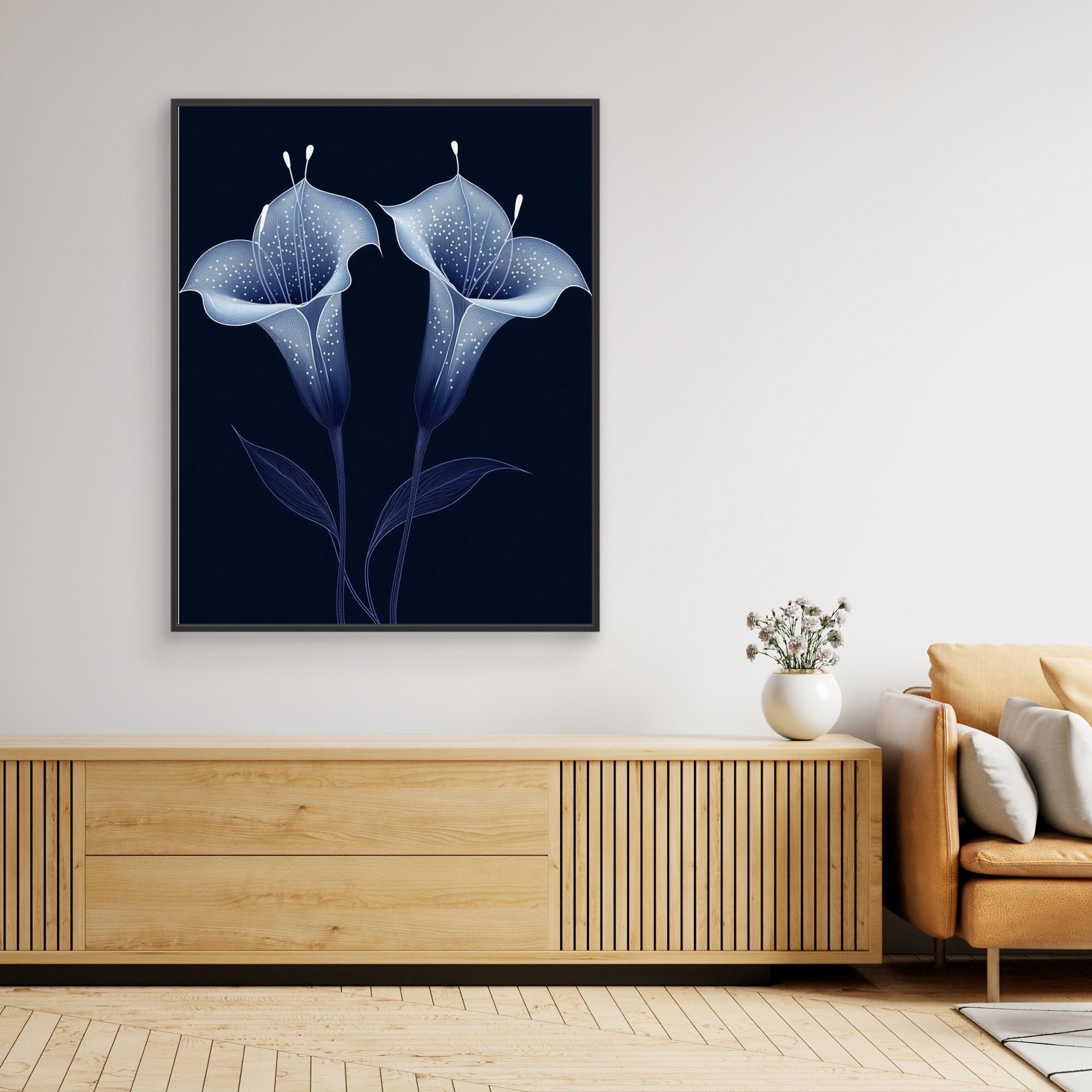 Navy Hummingbird & Blossom Wall Art | Modern Floral Nursery - Framed Pop Art