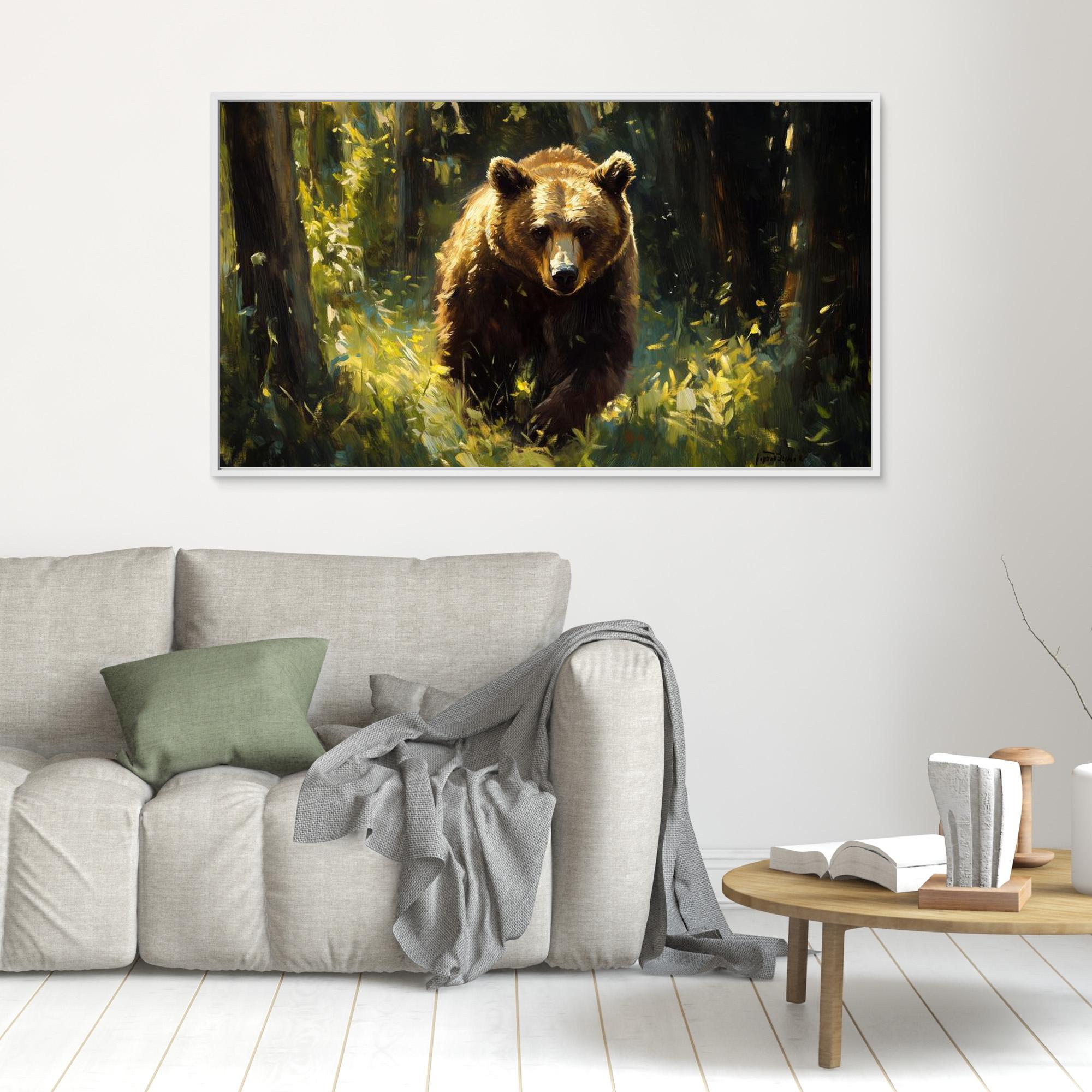 Grizzly Bear Forest Oil Painting Canvas Print | Wildlife Art