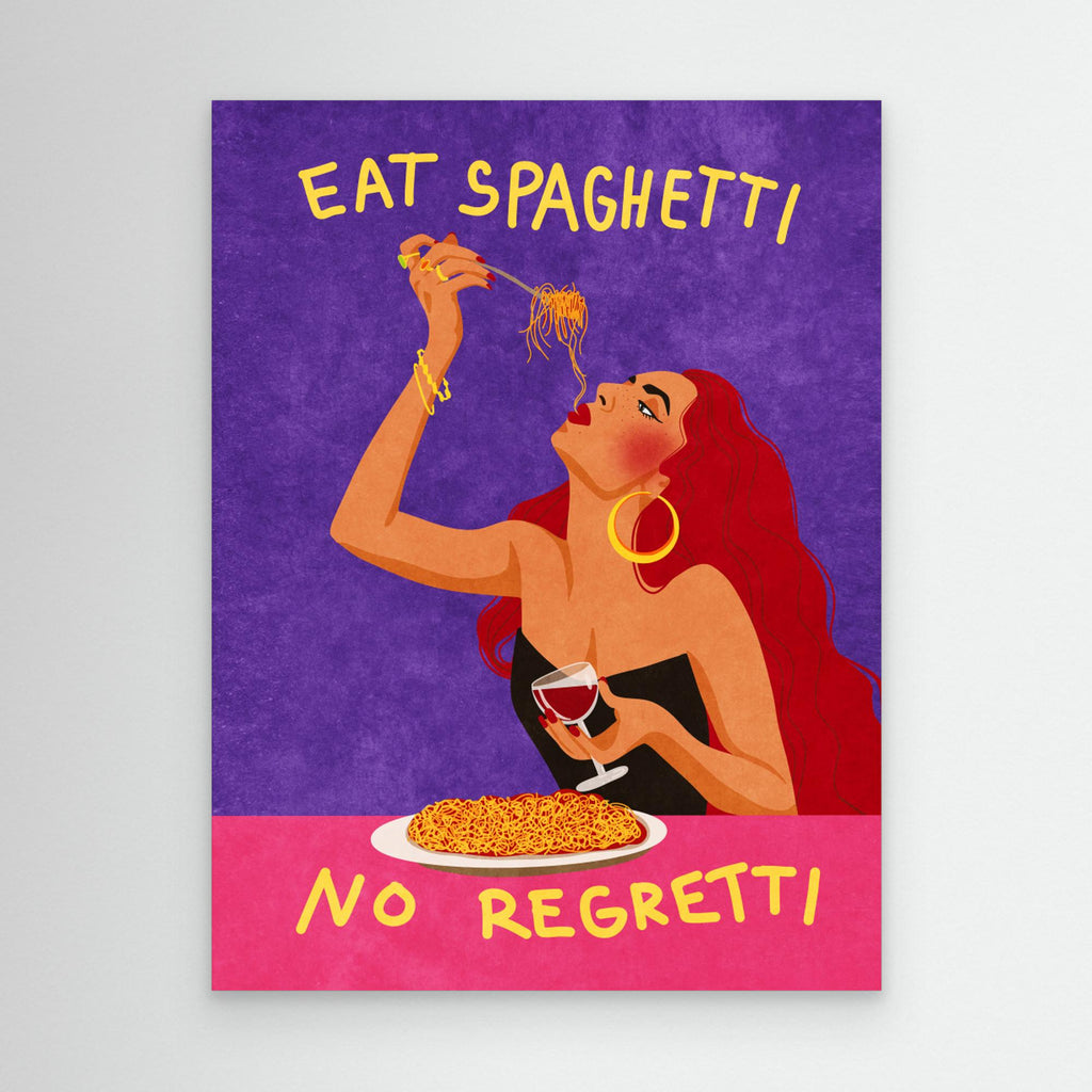 Eat Spaghetti No Regretti Kitchen Art | Bold Dining Decor - Framed Pop Art