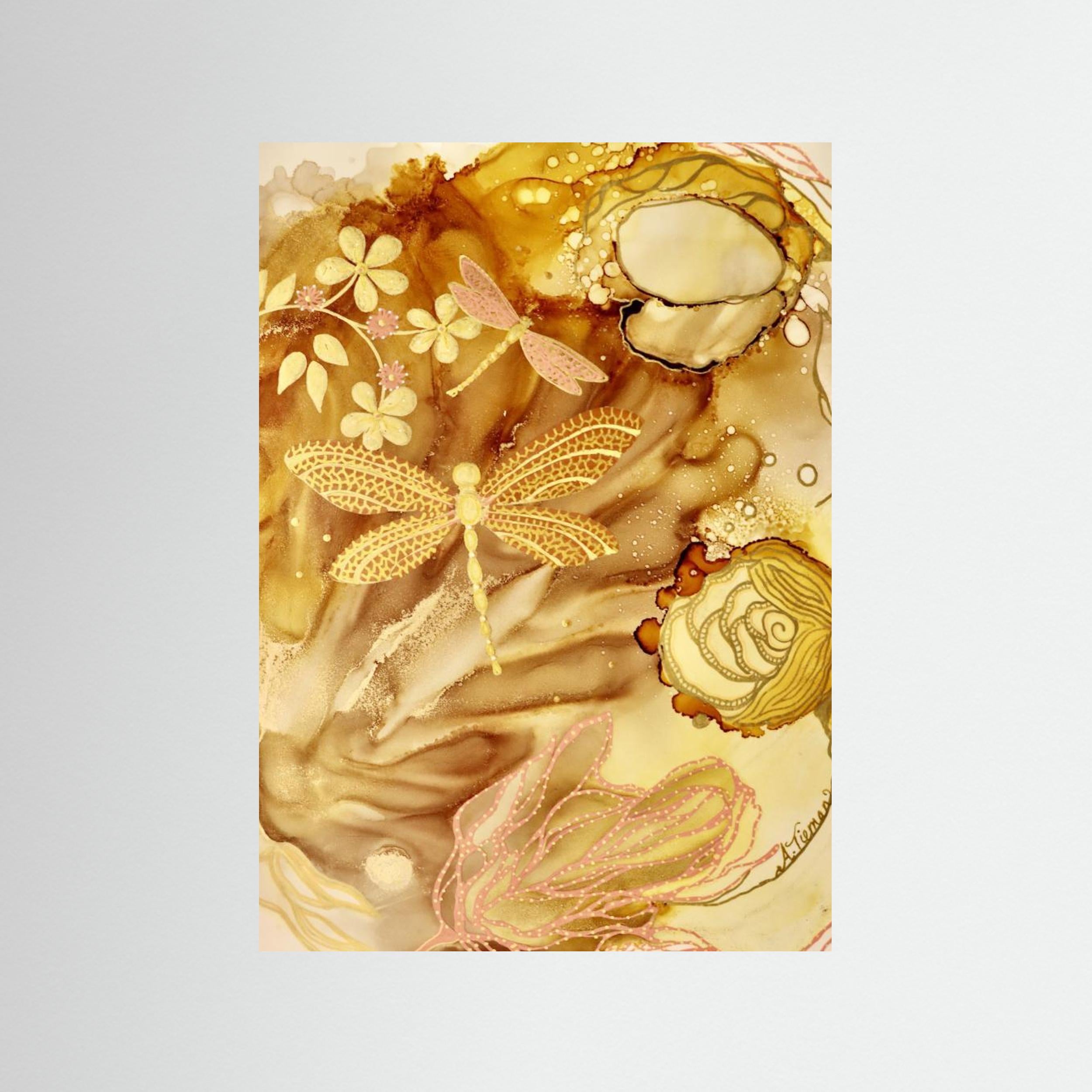Golden Dragonflies by Amy Tieman | Boho Luxe Wall Art - Framed Pop Art