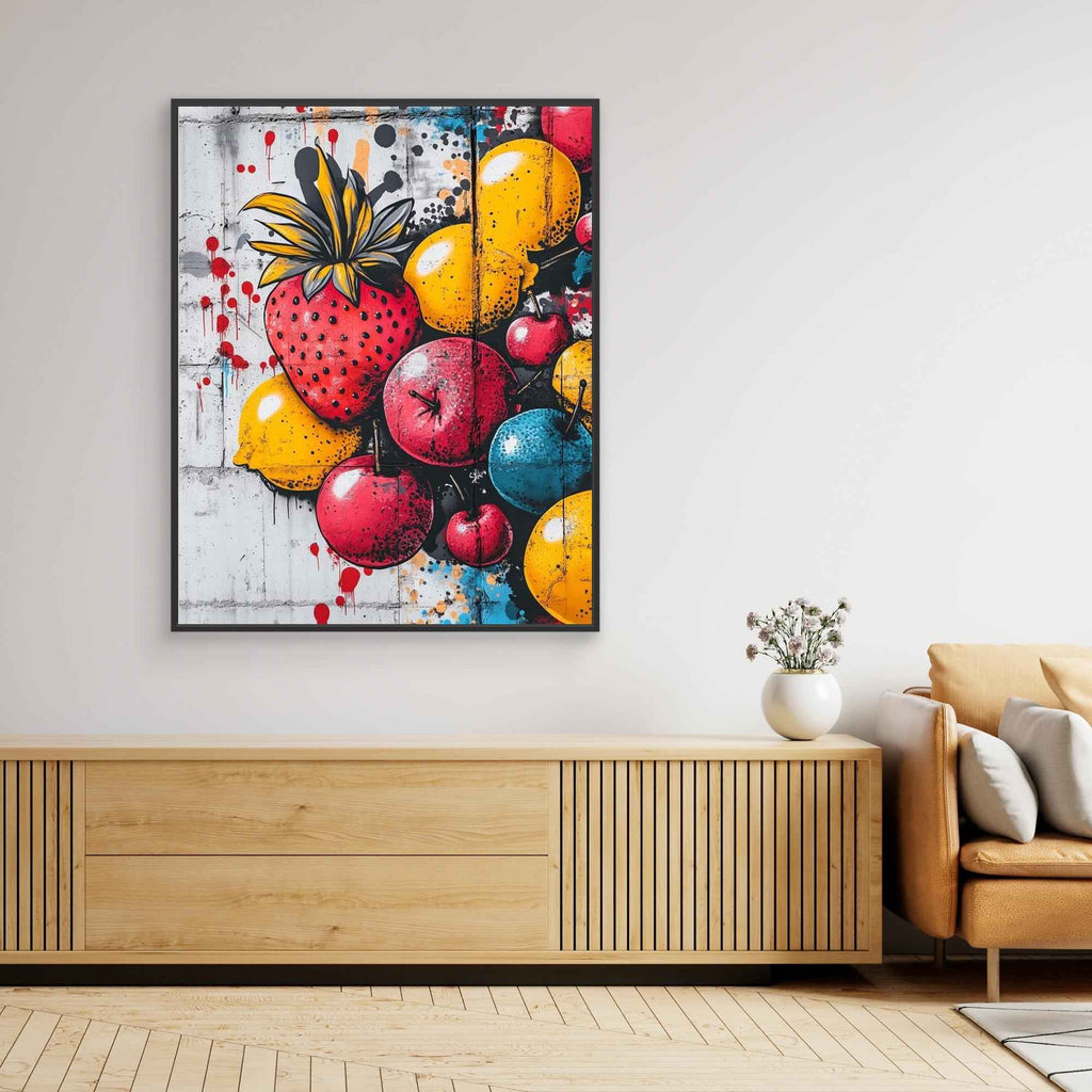 Vibrant Fruit Graffiti Canvas Print - Framed Pop Art