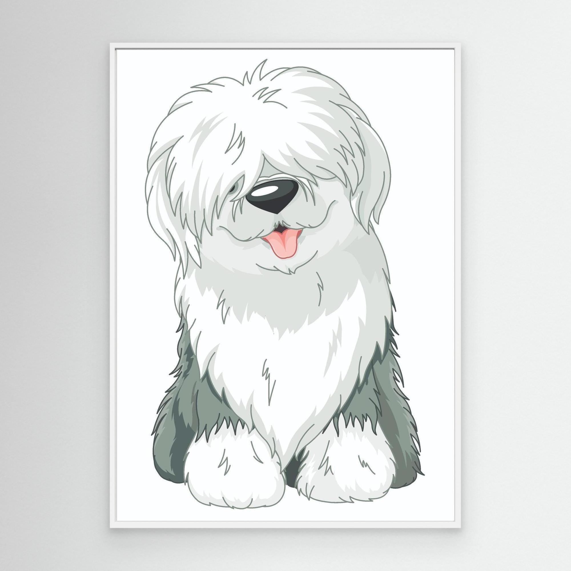 Old English Sheepdog Art Print | Framed Canvas Wall Decor - Framed Pop Art