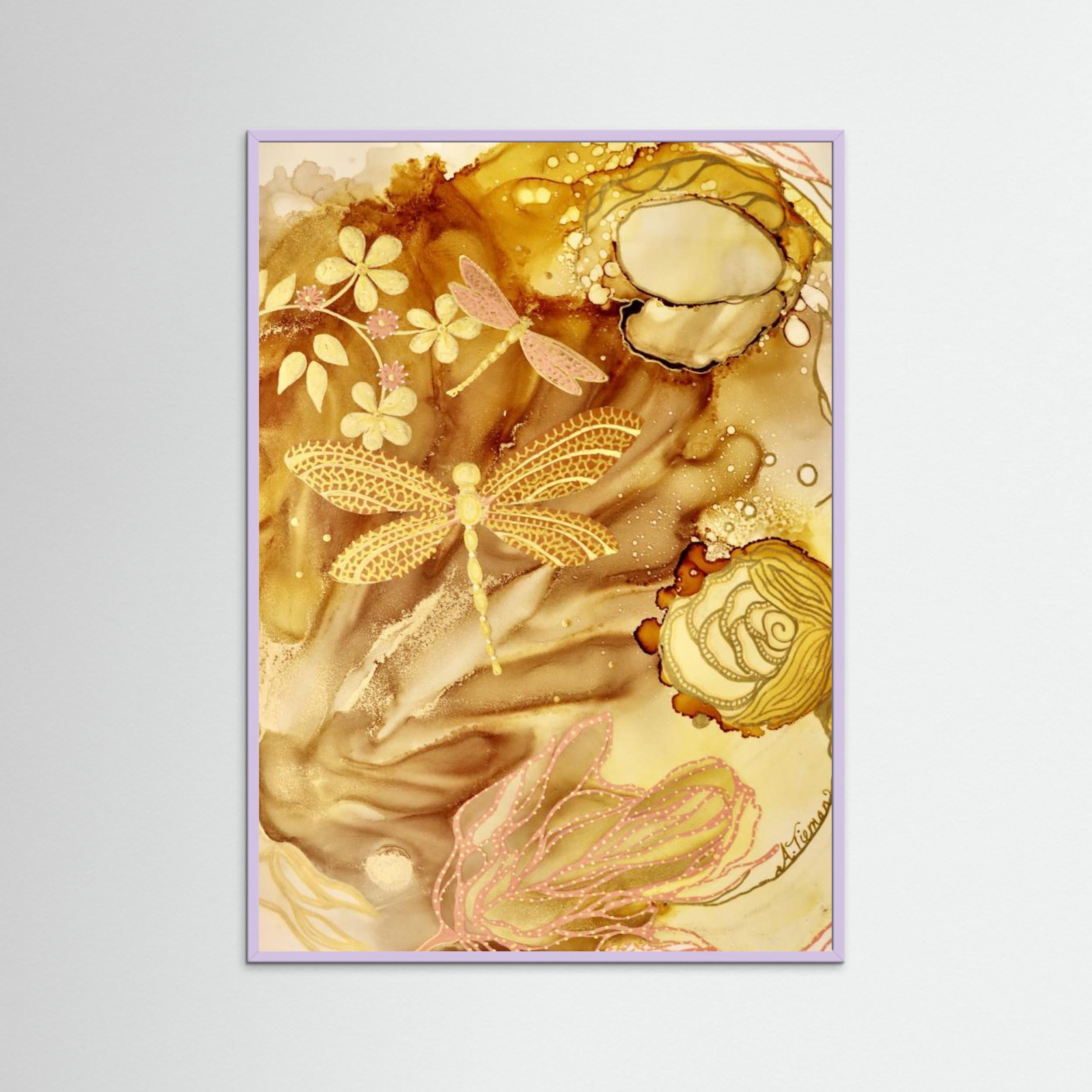 Golden Dragonflies by Amy Tieman | Boho Luxe Wall Art - Framed Pop Art