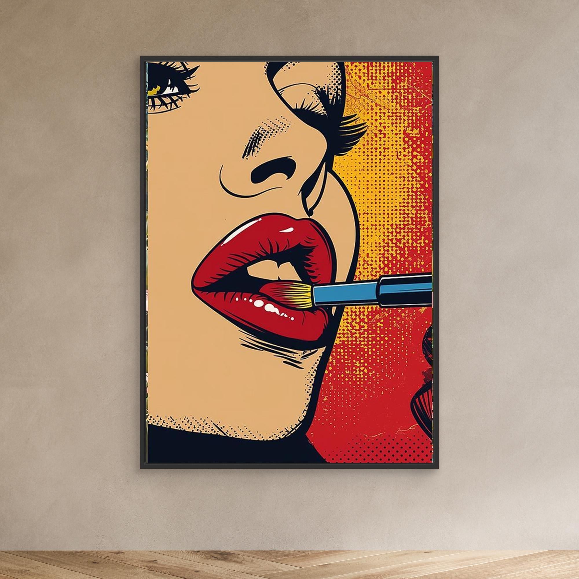 Pop Art Lipstick Wall Art Canvas for Beauty Salon Decor - Framed Pop Art