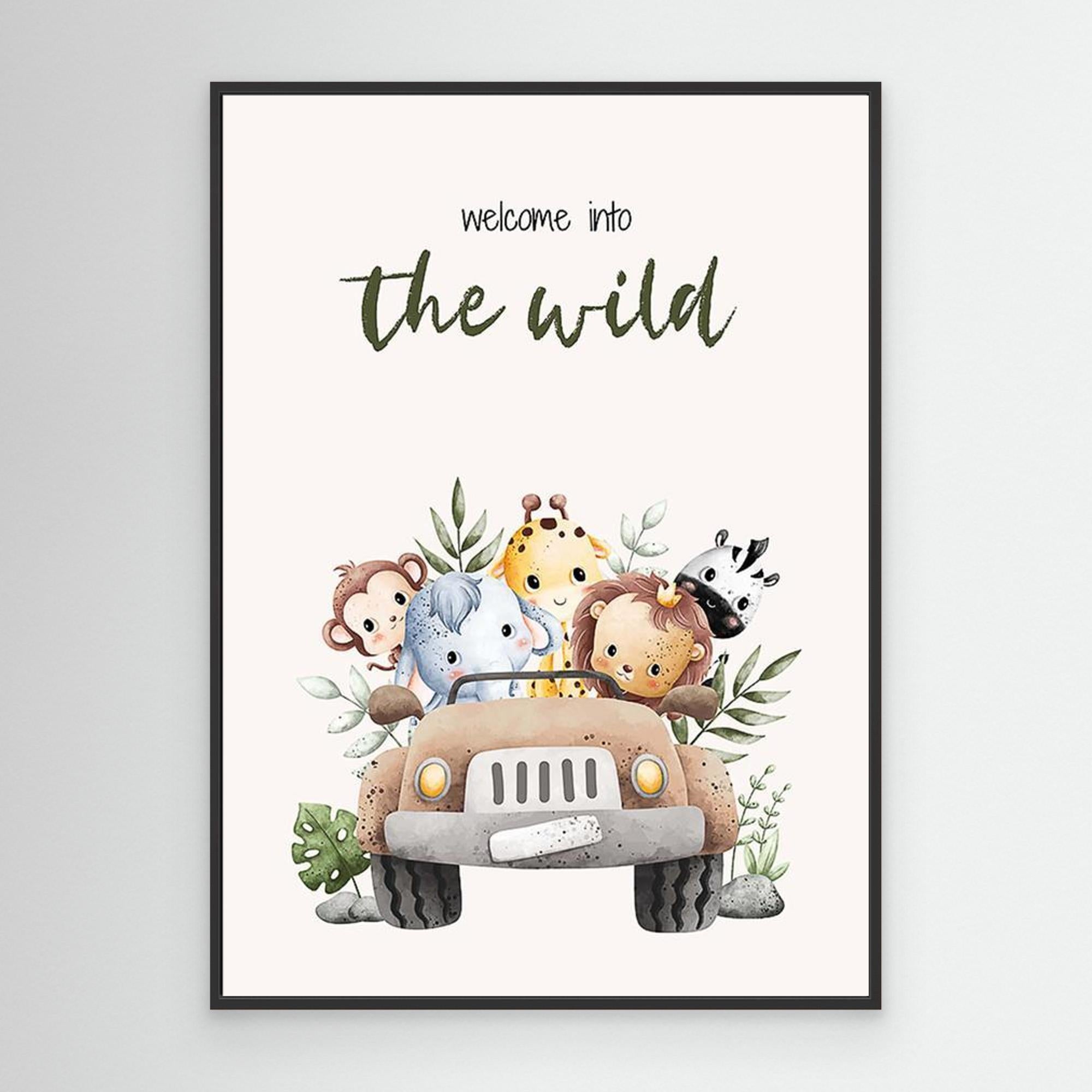 Welcome to the Wild Safari Nursery Wall Art Canvas - Framed Pop Art