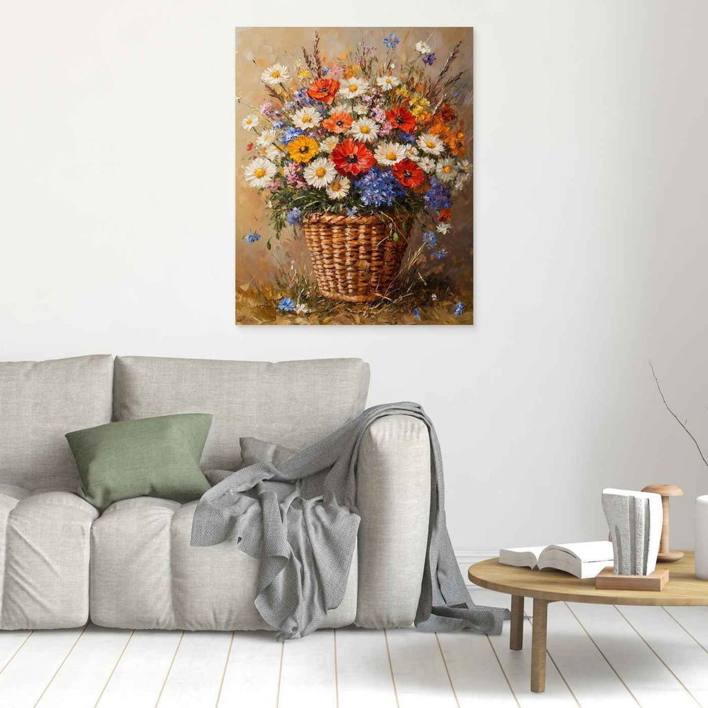 Wildflower Canvas Wall Art | Floral Basket Decor | Nursery Art