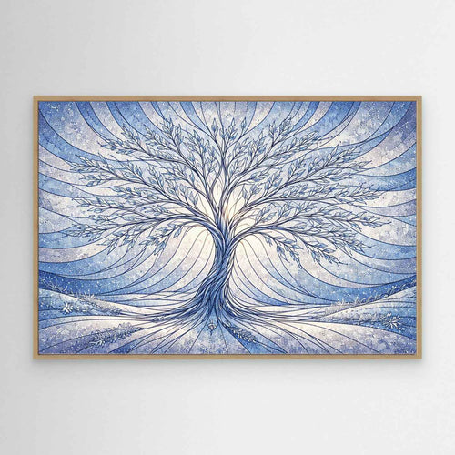 Blue Tree Wall Art | Modern Blue Bathroom Wall Decor