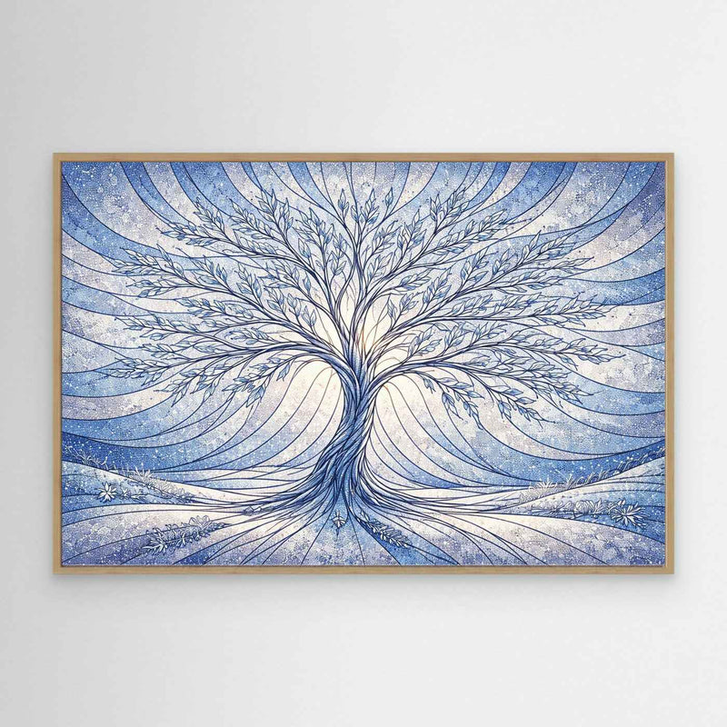 Blue Tree Wall Art | Modern Blue Bathroom Wall Decor