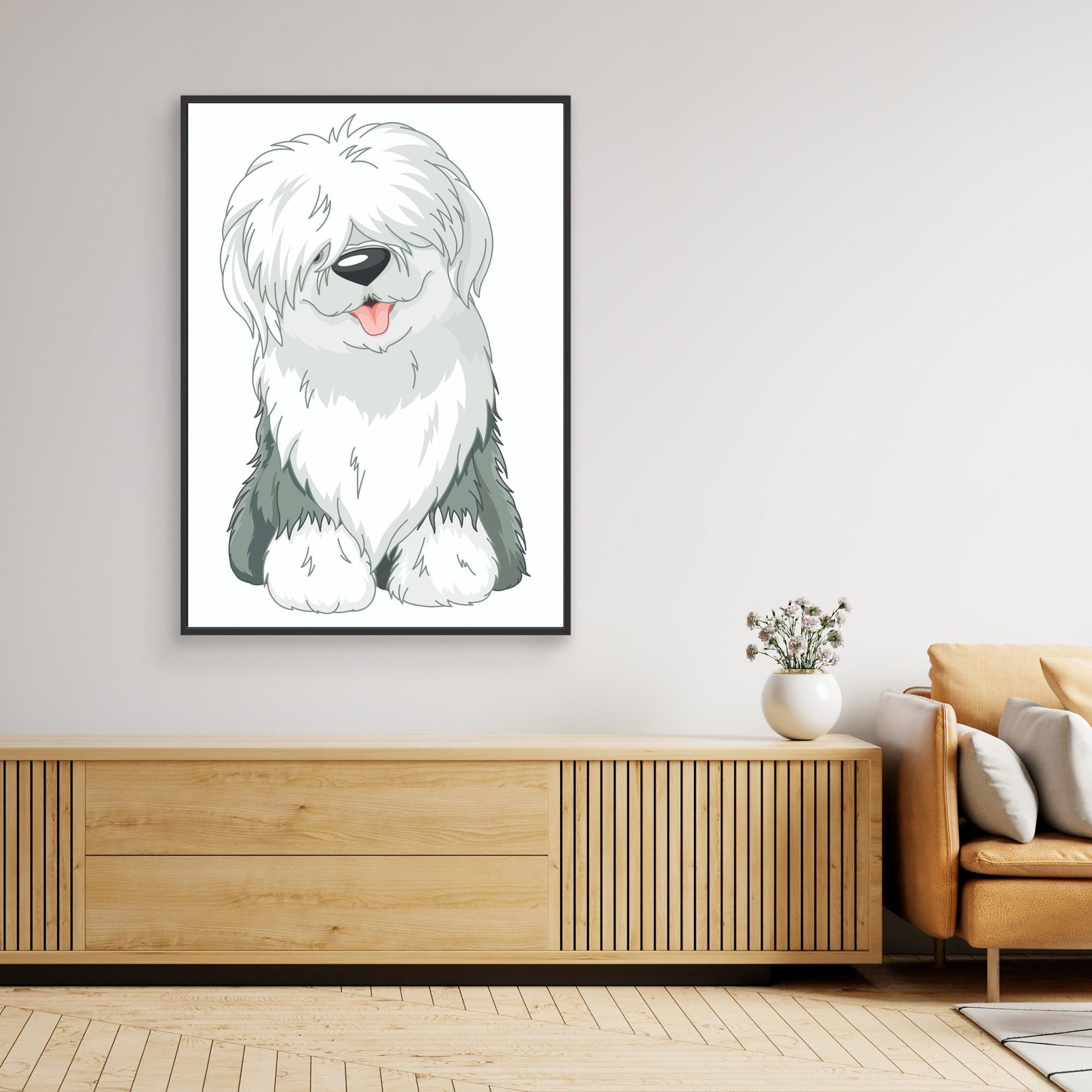 Old English Sheepdog Art Print | Framed Canvas Wall Decor - Framed Pop Art