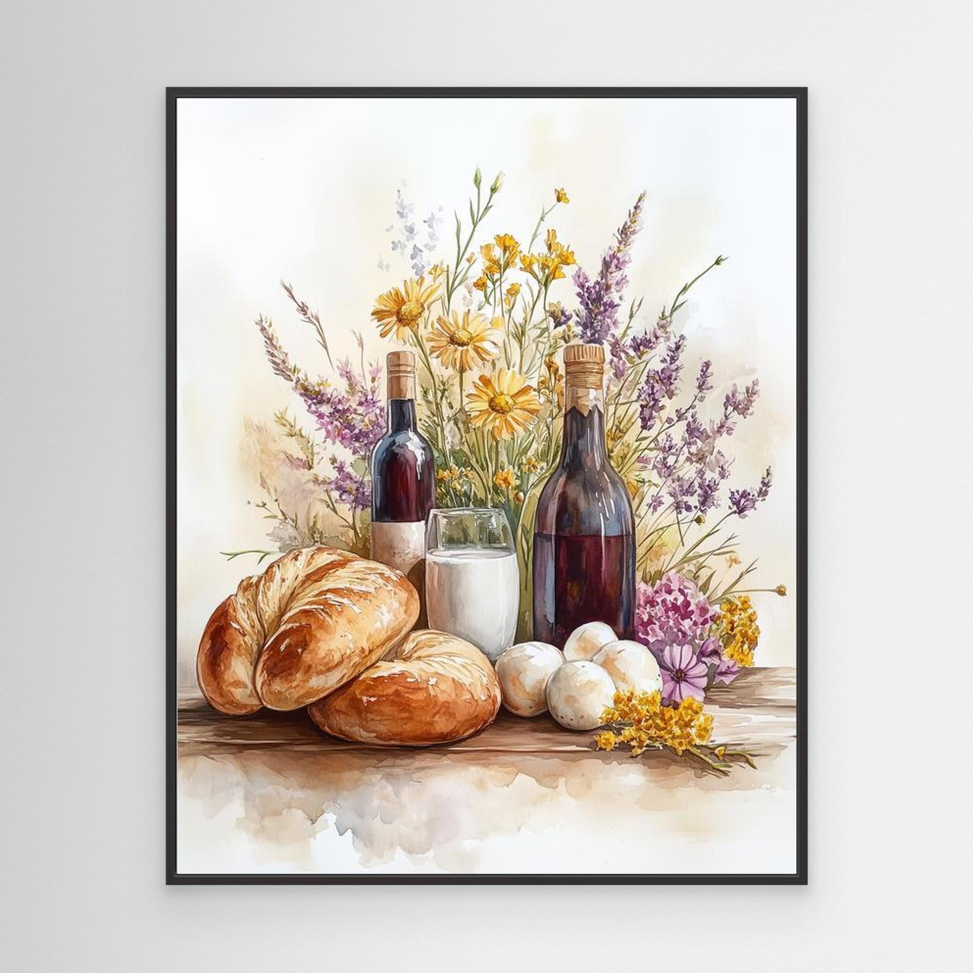 Rustic Kitchen Still Life Watercolour Wall Art | Framed Canvas