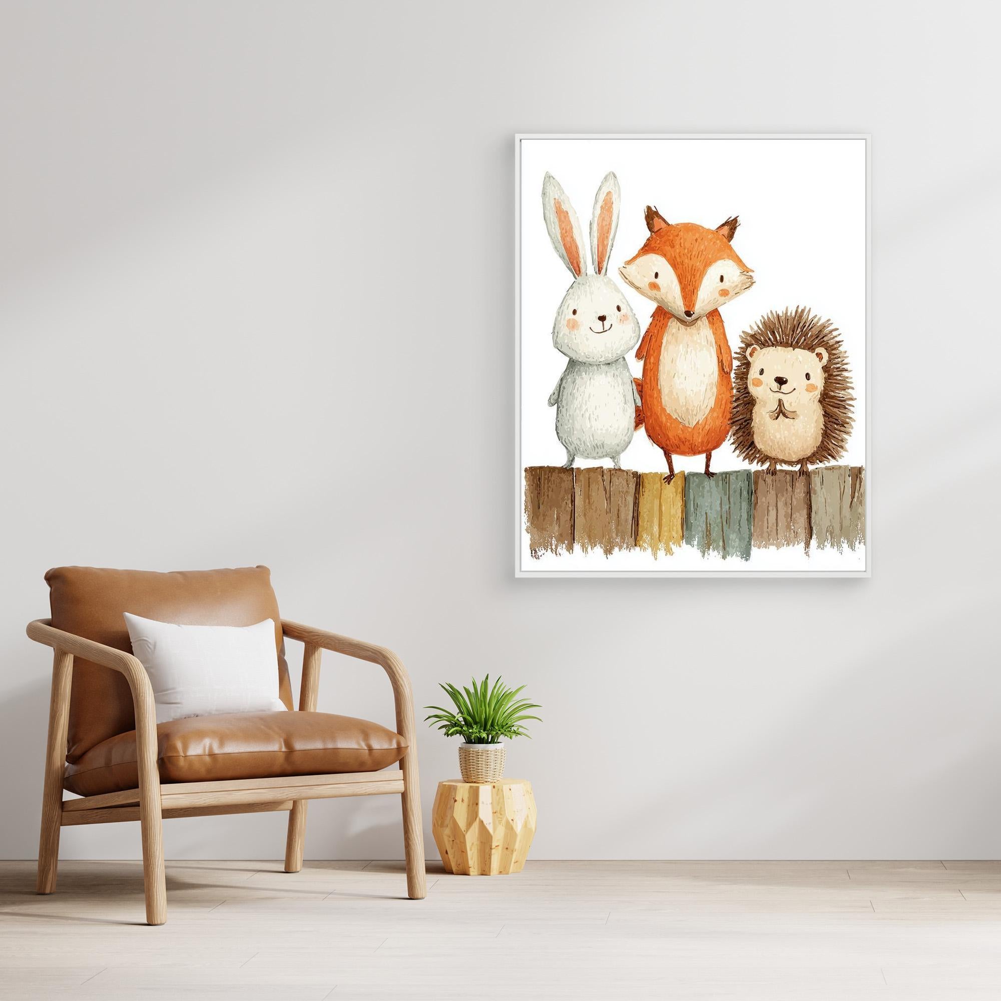 Woodland Friends Nursery Wall Art | Cute Animal Canvas - Framed Pop Art