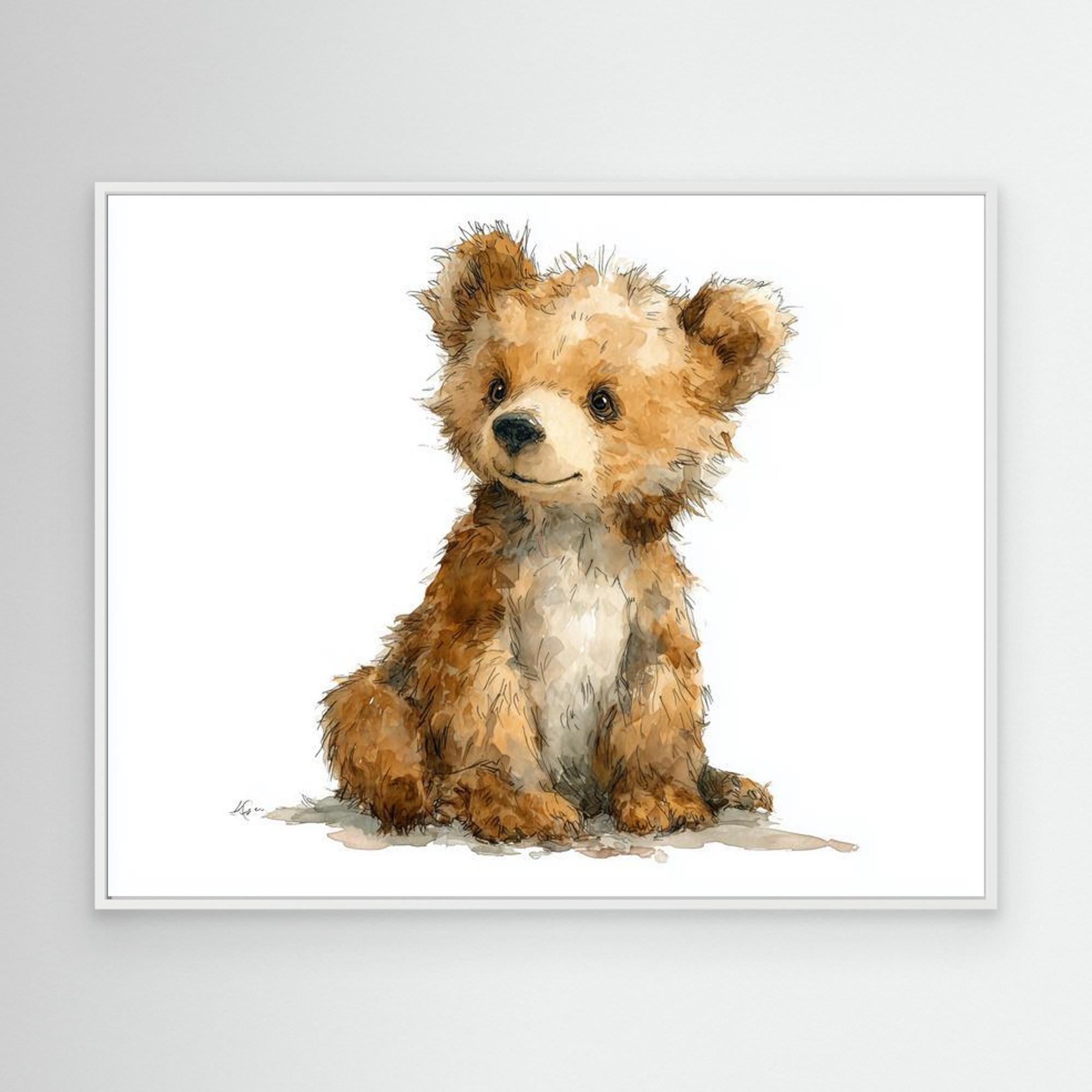Baby Bear Nursery Wall Art | Cute Watercolour Cub Print - Framed Pop Art