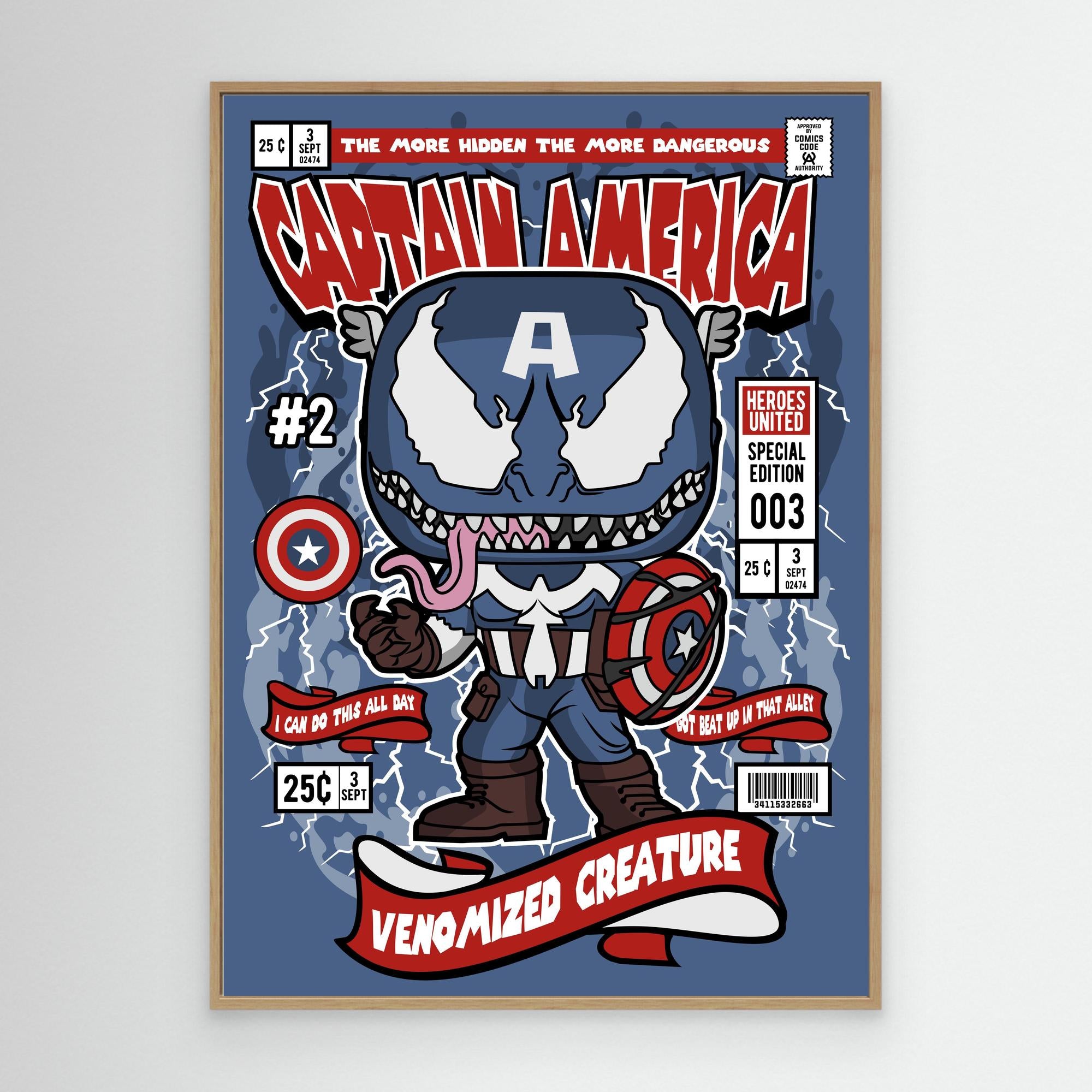 Venomised Captain America Comic Poster | Boys Bedroom Art - Framed Pop Art