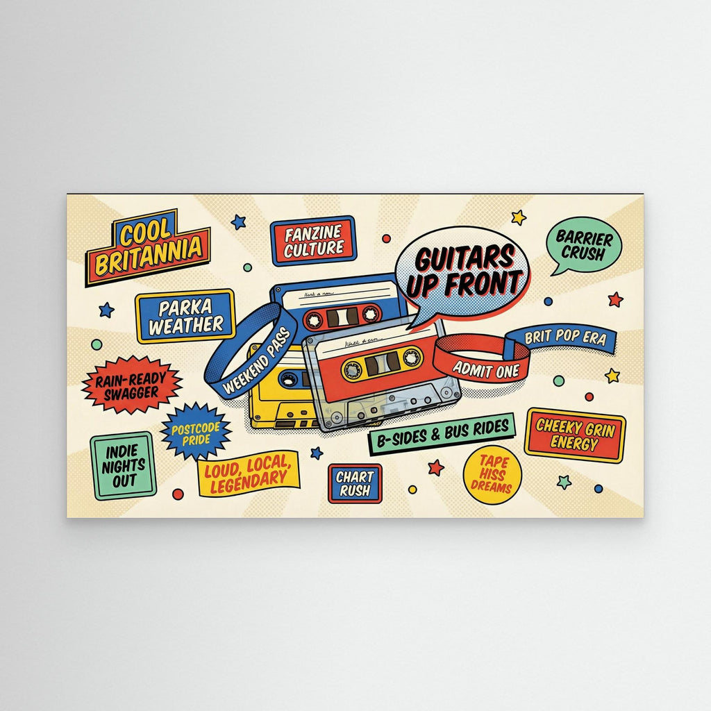 Britpop Cassette Wall Art – Cool Britannia Canvas - Framed Pop Art