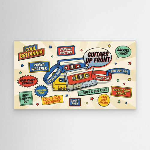Britpop Cassette Wall Art – Cool Britannia Canvas - Framed Pop Art