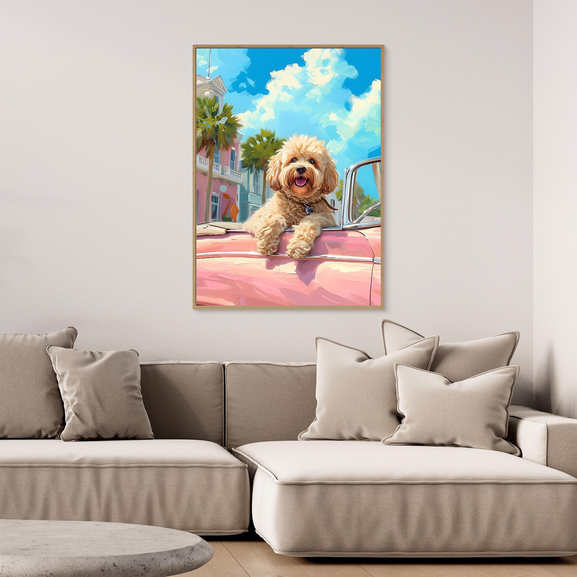 Retro Dog Wall Art Print for Coastal Living Room Decor - Framed Pop Art