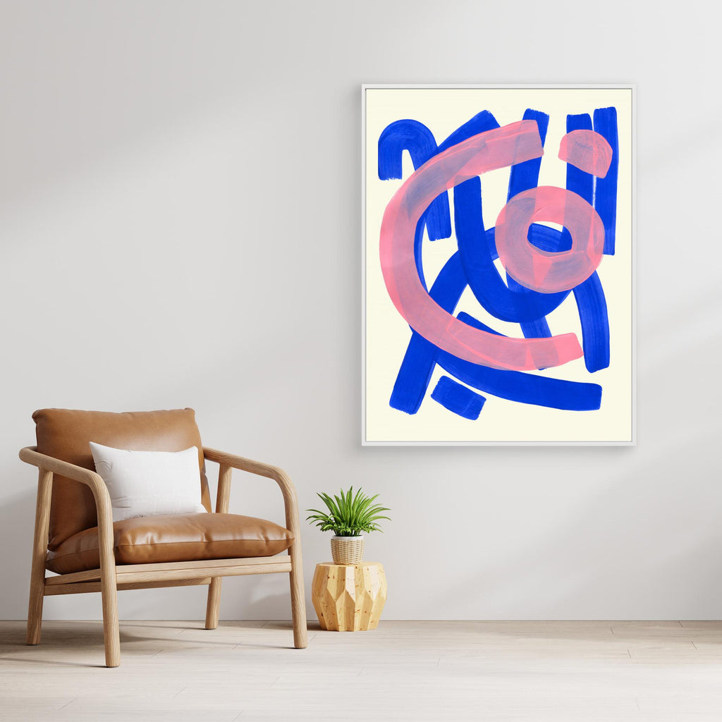 Blue & Pink Abstract Art | Modern Playful Nursery Wall Art - Framed Pop Art