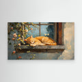 Large Framed Wall Art – Sleeping Ginger Cat Window Scene - Framed Pop Art
