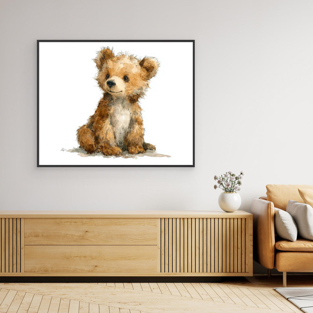 Baby Bear Nursery Wall Art | Cute Watercolour Cub Print - Framed Pop Art