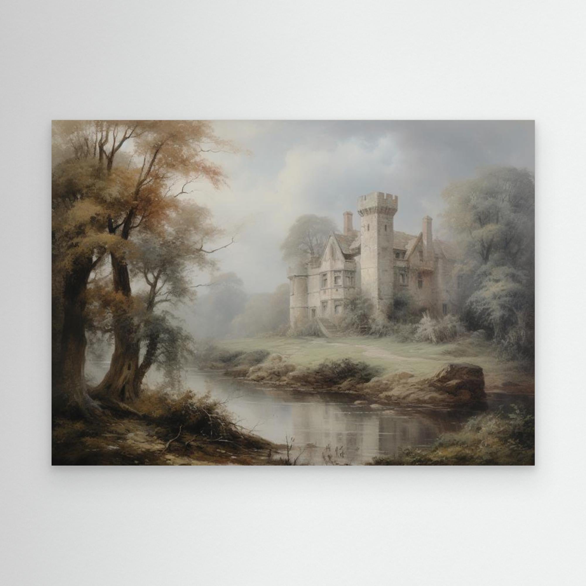 Vintage Castle Oil Painting | Traditional Hallway Wall Art - Framed Pop Art