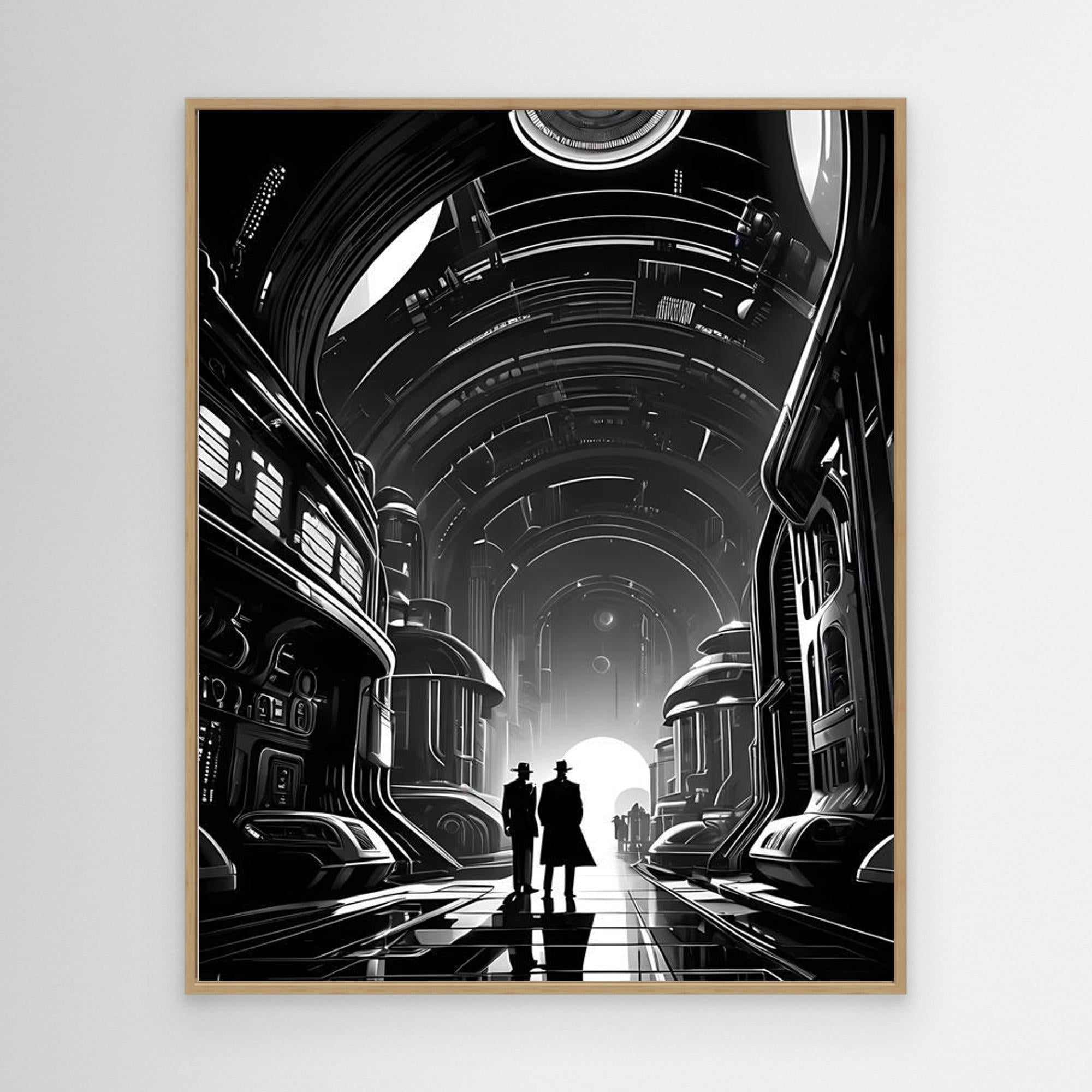 Noir Sci-Fi Detective Wall Art | Futuristic Canvas Print - Framed Pop Art