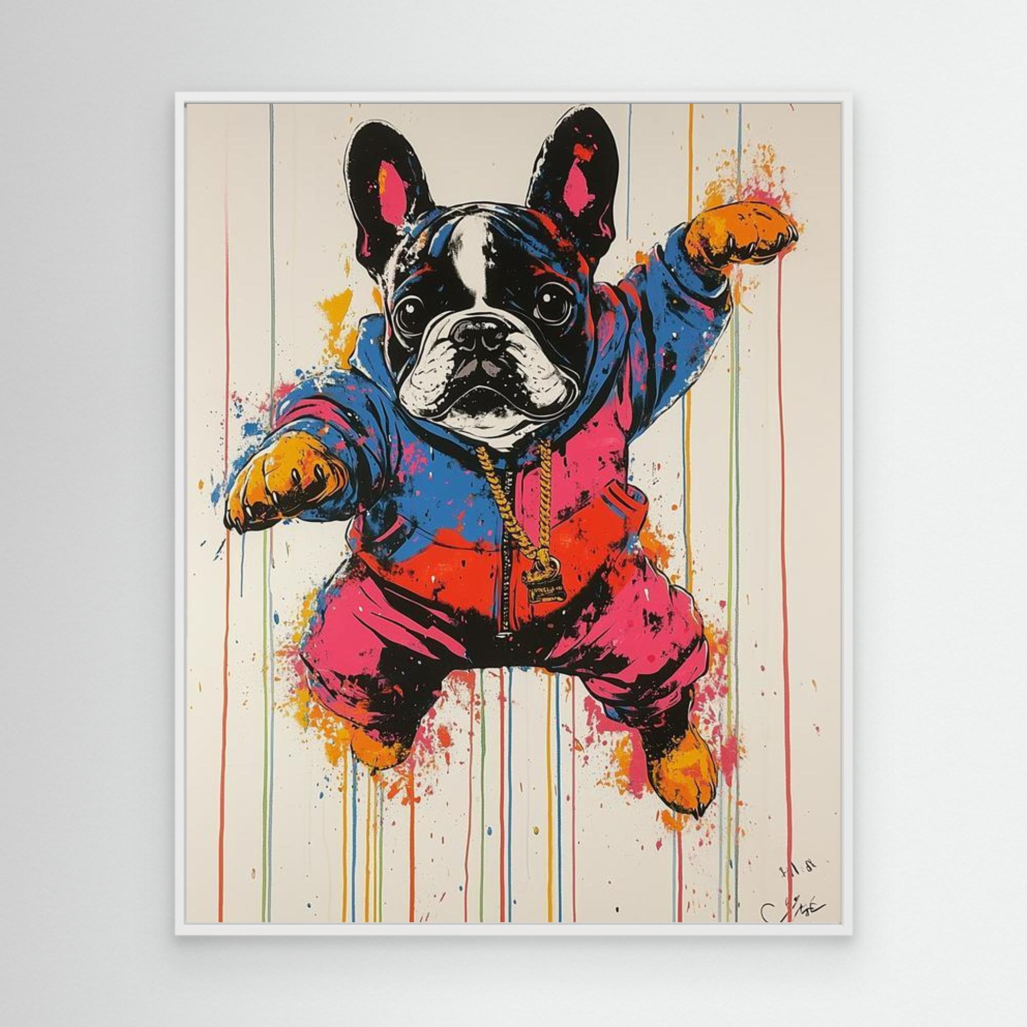 Kids Room Pop Art French Bulldog Canvas Wall Art Print - Framed Pop Art