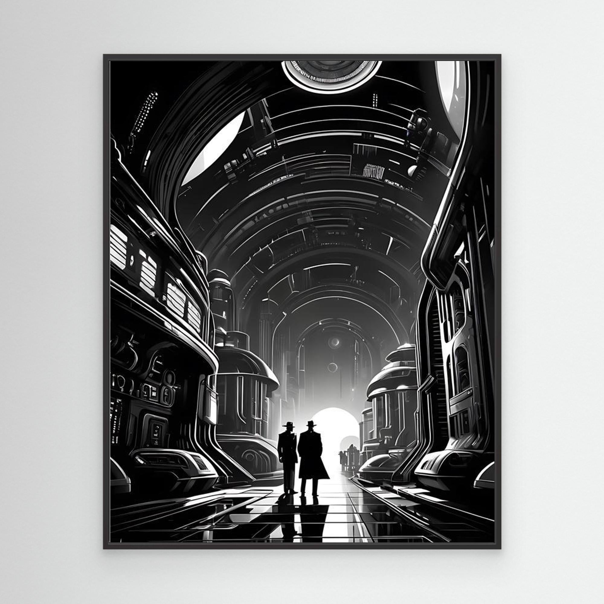 Noir Sci-Fi Detective Wall Art | Futuristic Canvas Print - Framed Pop Art