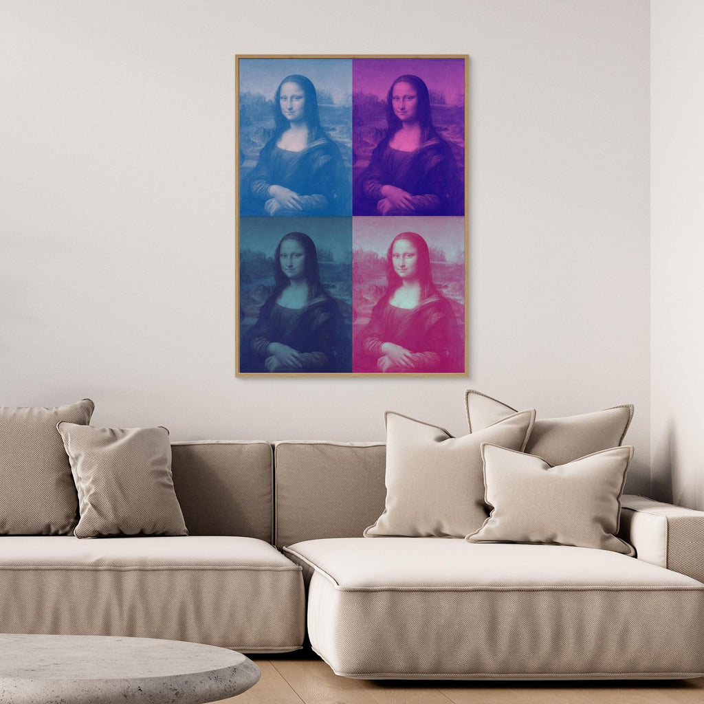 Mona Lisa Pop Art Canvas - Vibrant 4-Panel Framed Print - Framed Pop Art