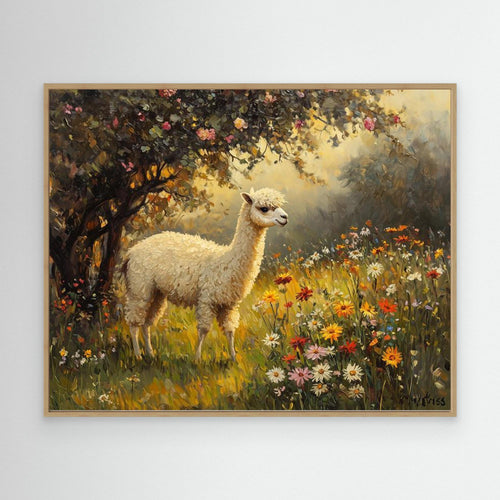 Alpaca Meadow Wall Art Canvas Print for Nursery Room - Framed Pop Art