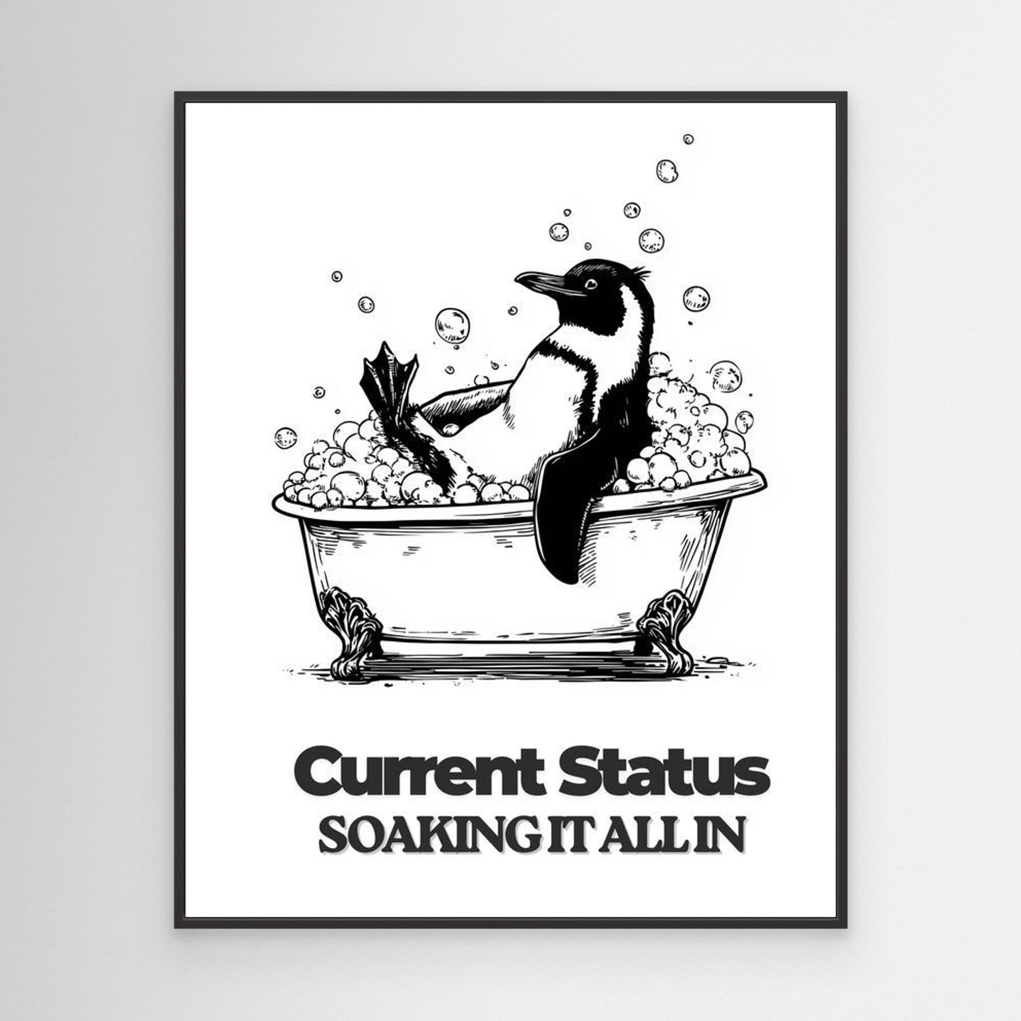Penguin in a Bathtub Wall Art | Fun Bathroom Decor