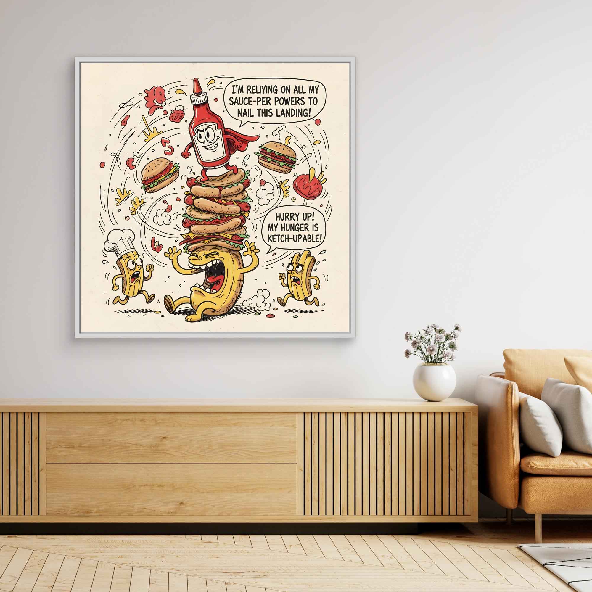 Funny Ketchup Burger Canvas Wall Art - Framed Pop Art