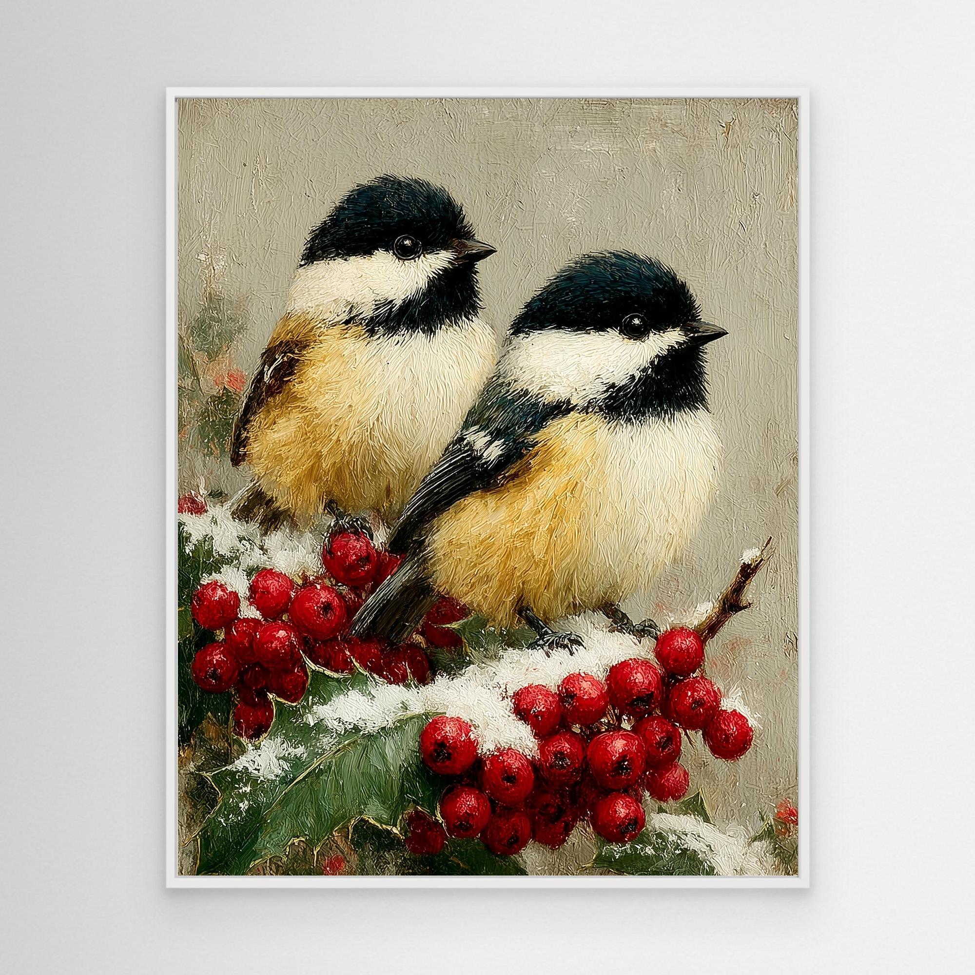 Winter Bird Wall Art for Nursery – Chickadee Canvas Print - Framed Pop Art