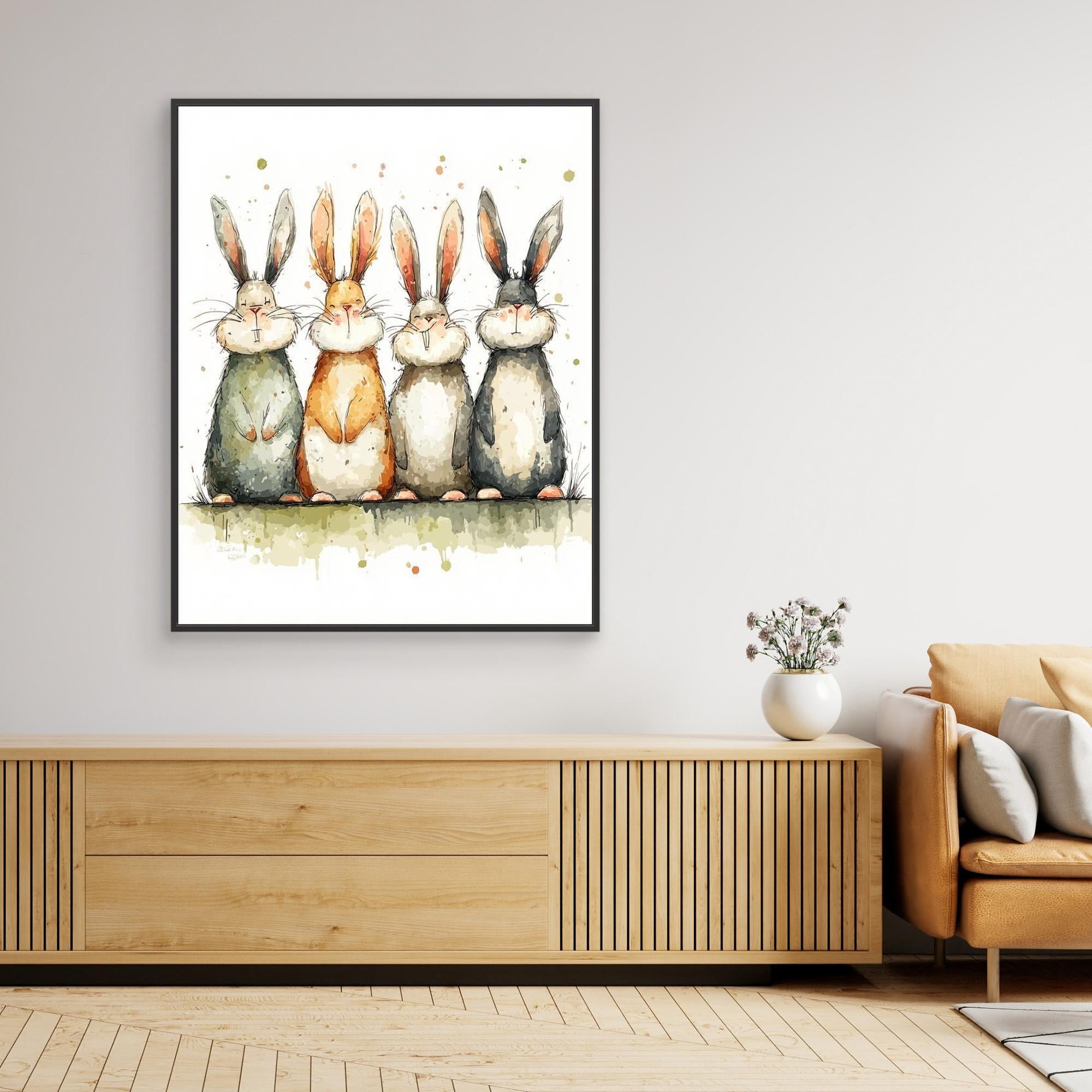 Cute Bunny Nursery Wall Art | Watercolour Rabbit Print - Framed Pop Art