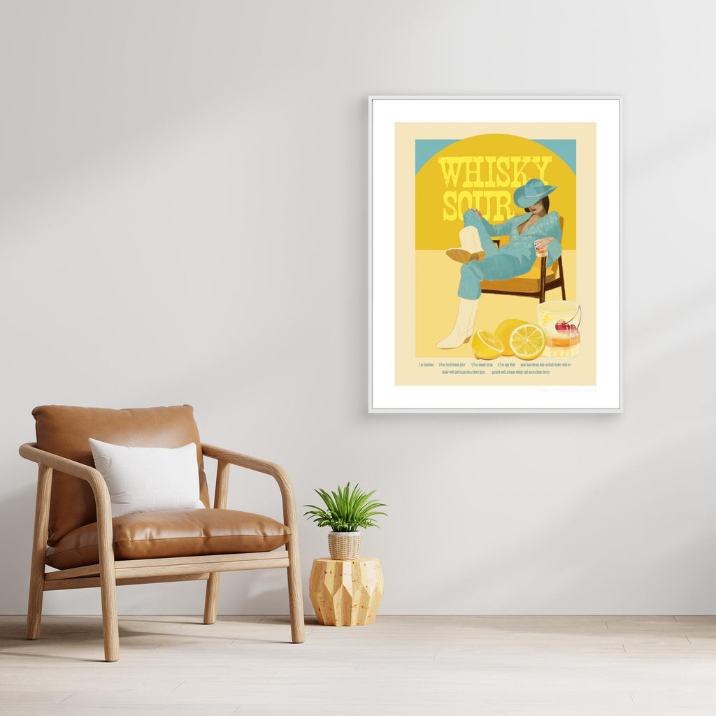 Teal Whisky Sour Cocktail Art | Retro Bar & Kitchen Decor - Framed Pop Art