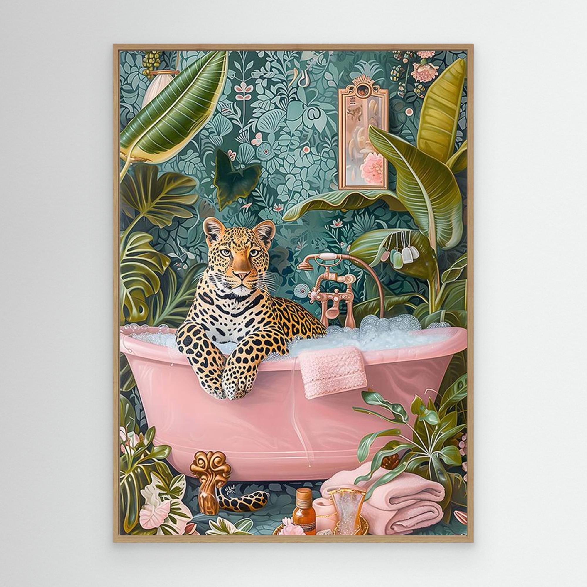 Leopard in Bathtub Wall Art for Bathroom Decor Print