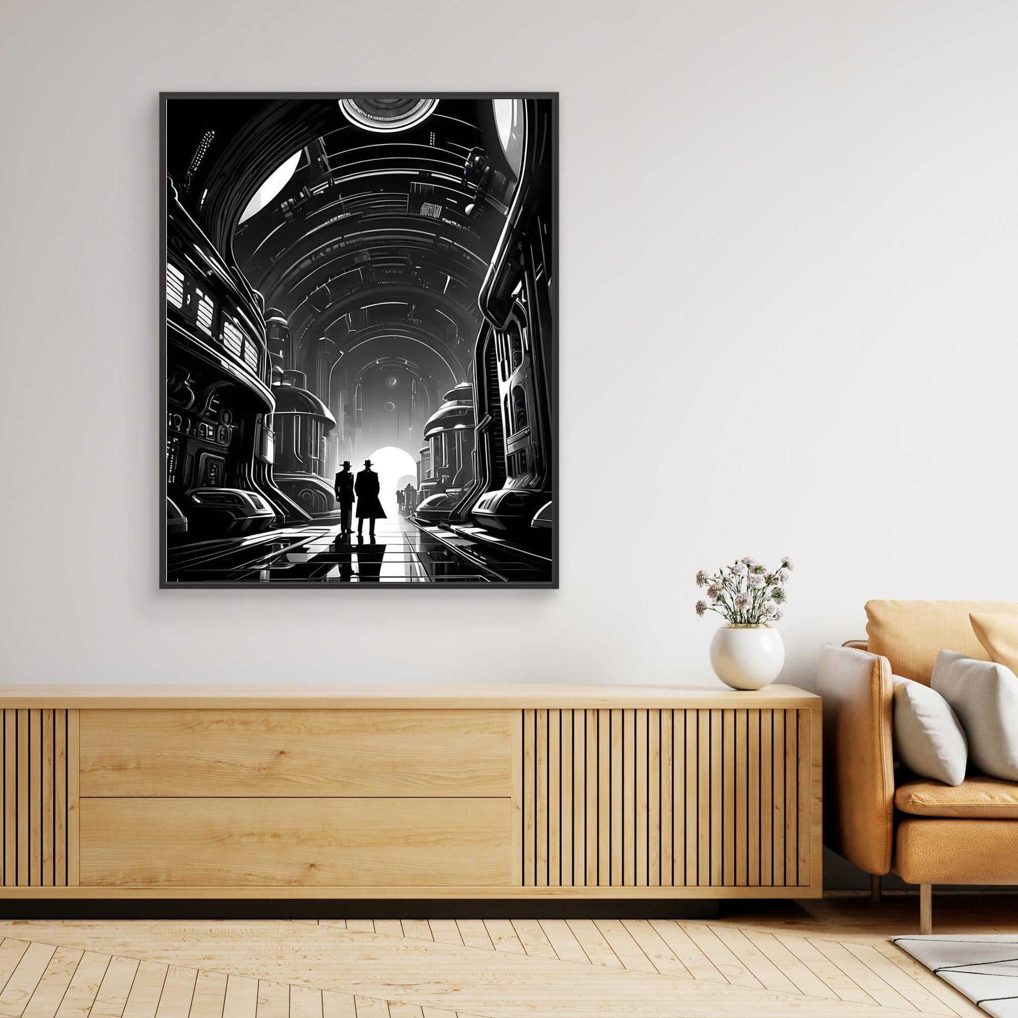 Noir Sci-Fi Detective Wall Art | Futuristic Canvas Print - Framed Pop Art