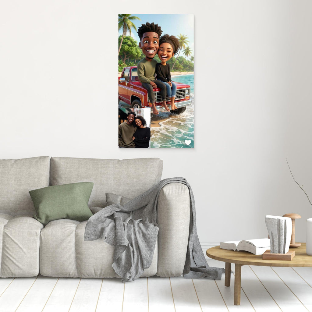 Custom Beach Caricature Portrait from Photo | Framed Canvas - Framed Pop Art