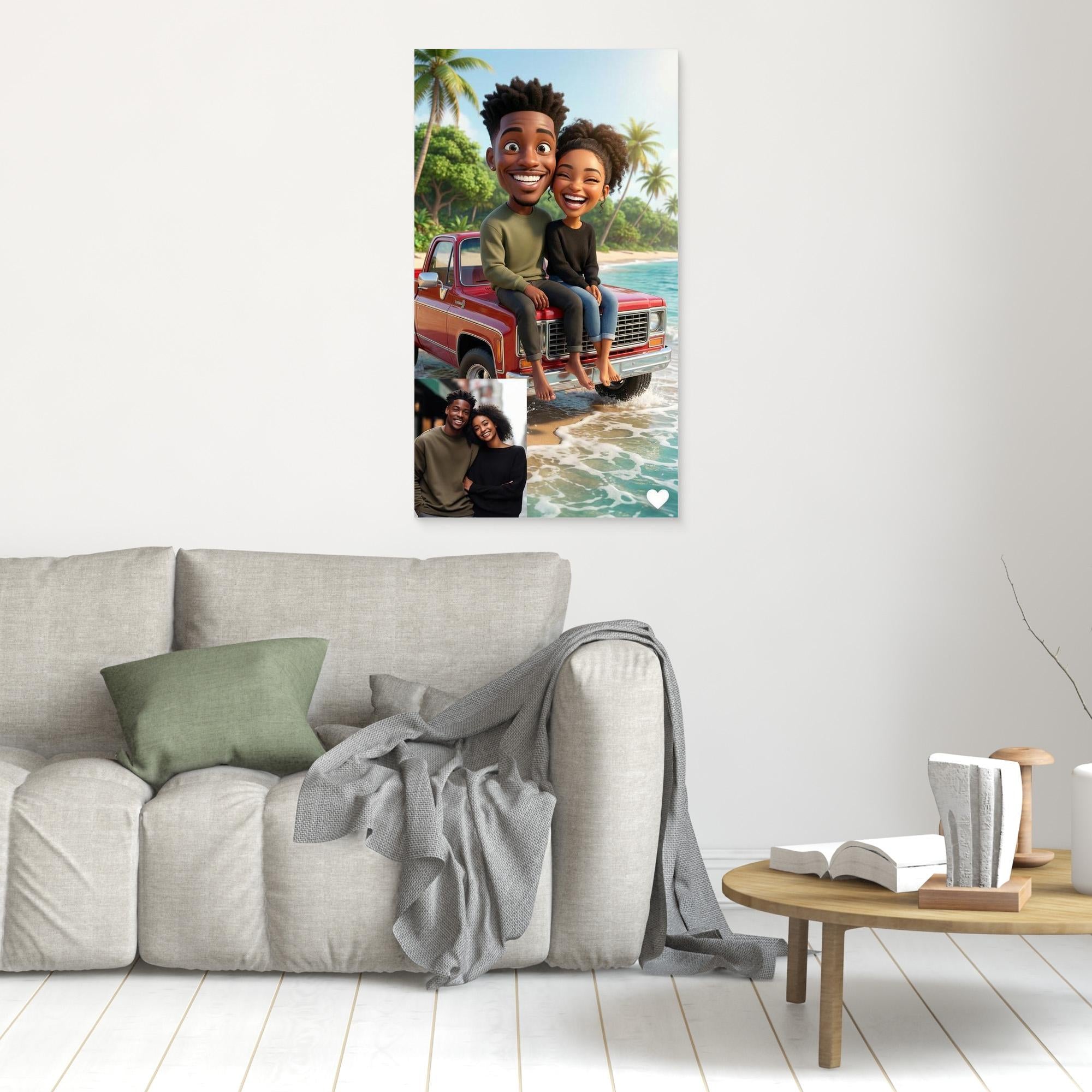 Custom Beach Caricature Portrait from Photo | Framed Canvas