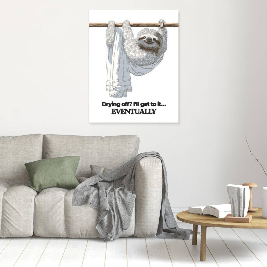 Funny Sloth Bathroom Wall Art Print – Eventually - Framed Pop Art