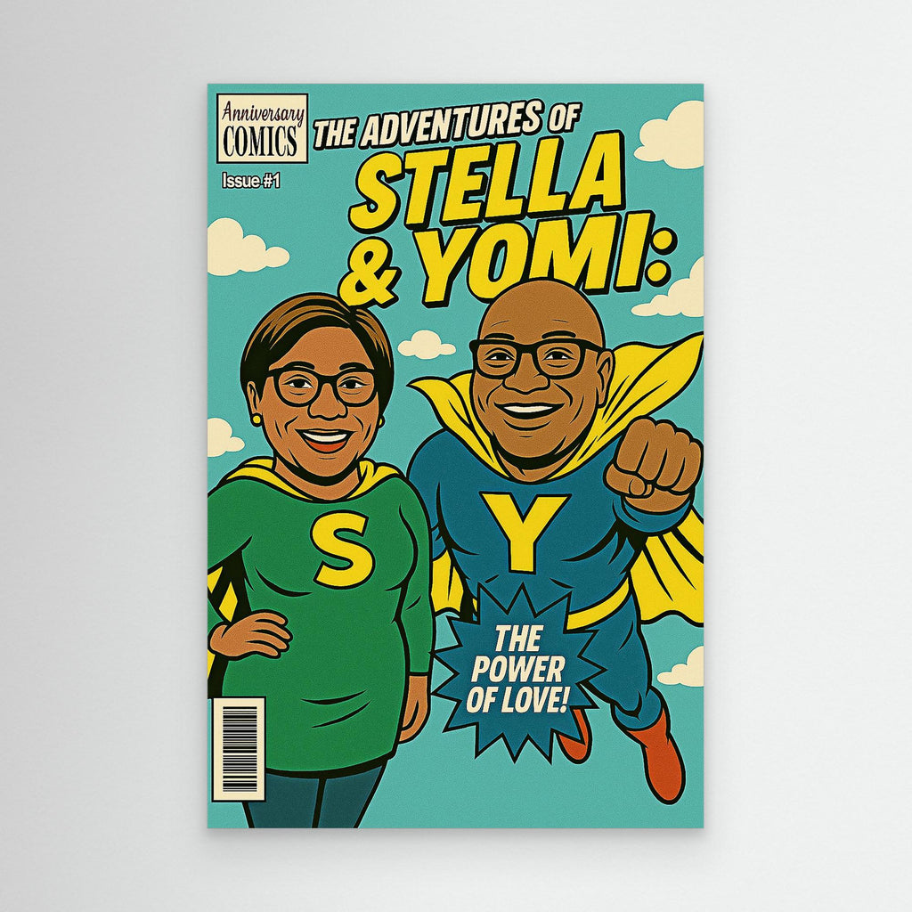 Custom Couple Superhero Comic Portrait | Personalised Wall Art