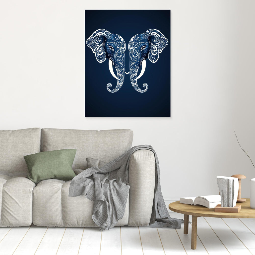 Blue Elephant Mandala Wall Art for Zen Nursery Decor - Framed Pop Art