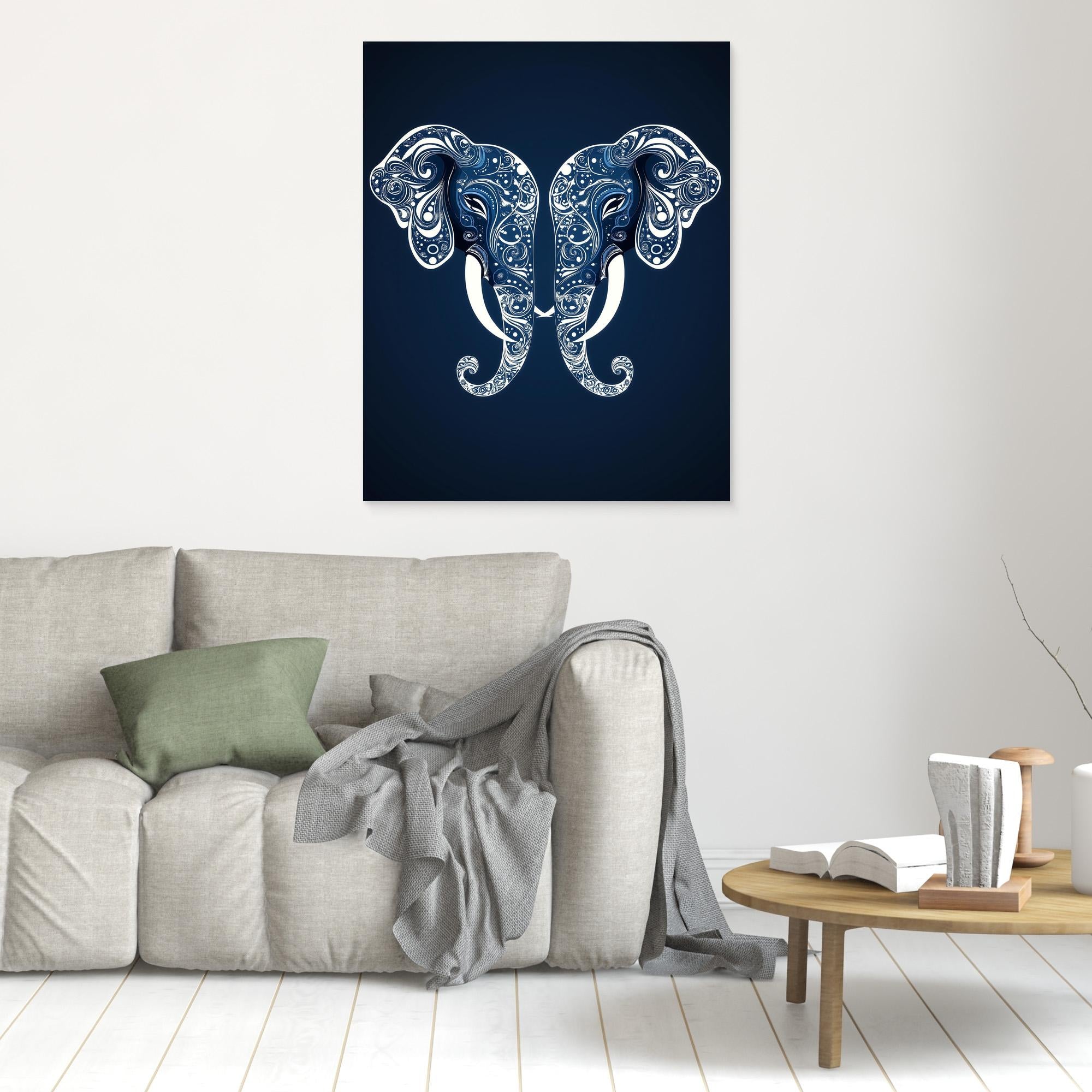 Blue Elephant Mandala Wall Art for Zen Nursery Decor - Framed Pop Art